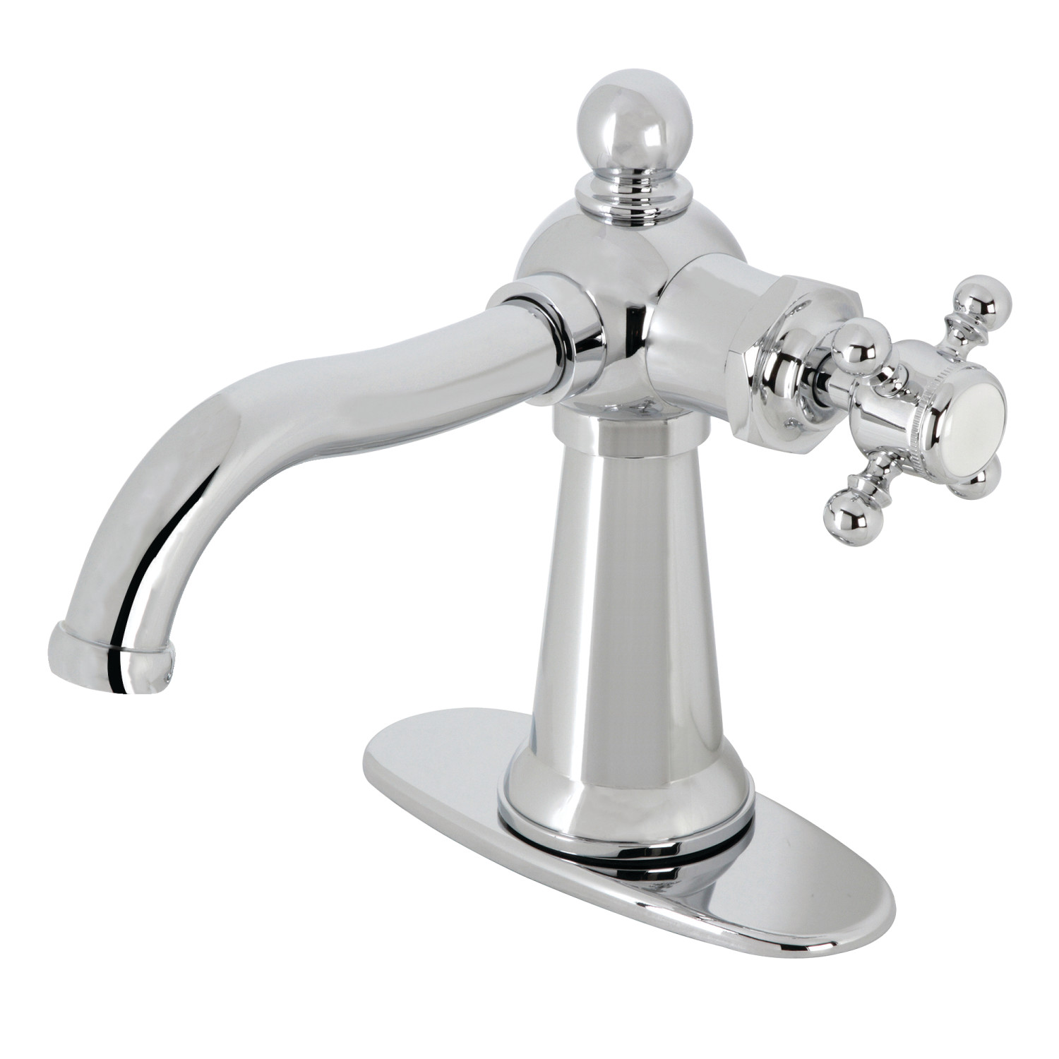 Single-Handle 1-Hole Deck Mount Bathroom Faucet with Push Pop-Up and Deck Plate in Polished Chrome