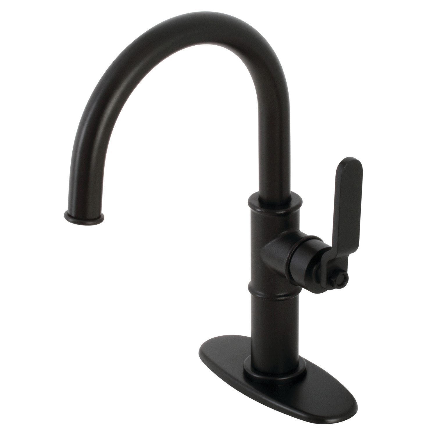 Single-Handle 1-Hole Deck Mount Bathroom Faucet with Push Pop-Up and Deck Plate in Matte Black