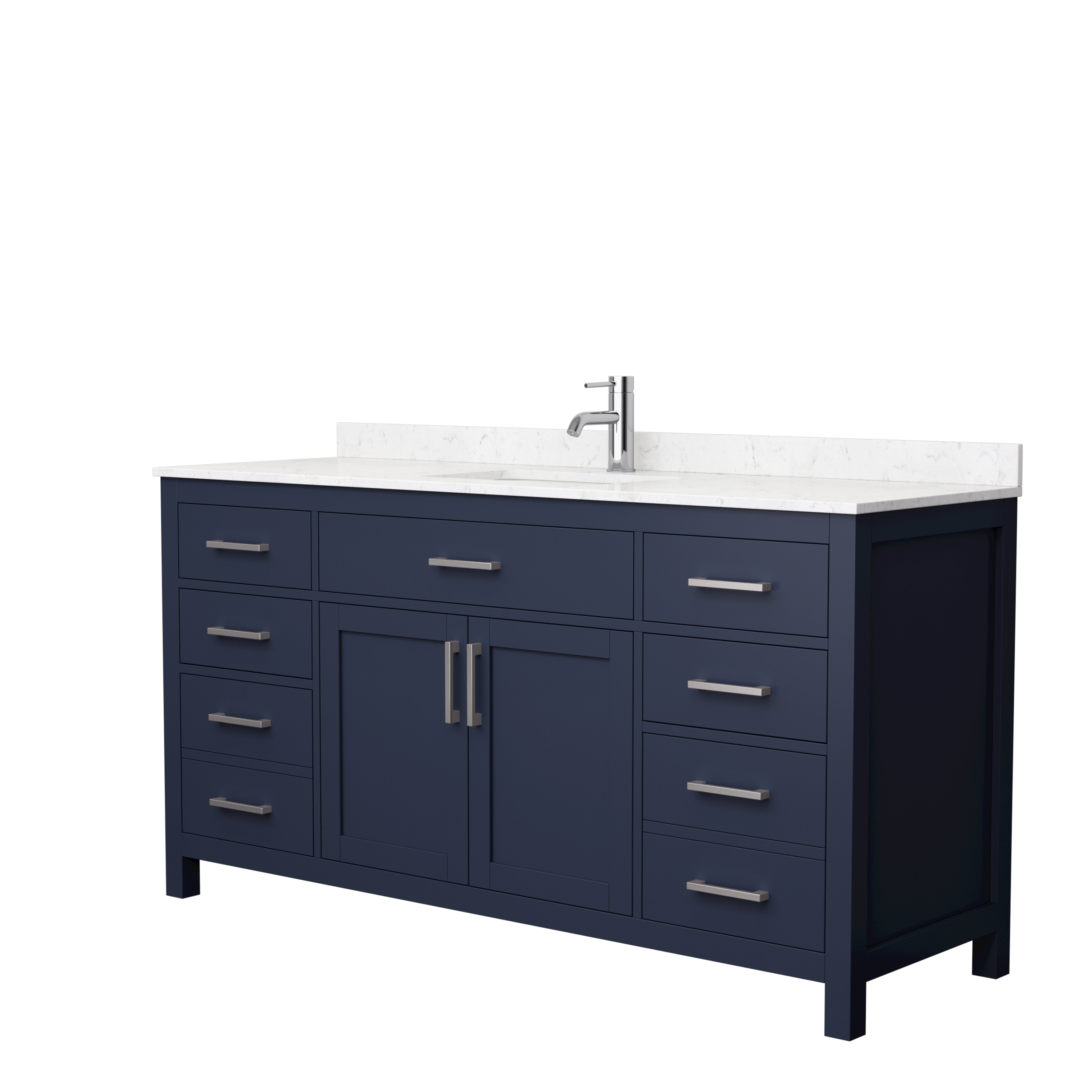 66" Single Bathroom Vanity in Dark Blue, Carrara Cultured Marble Countertop, Undermount Square Sink, Brushed Nickel Trim