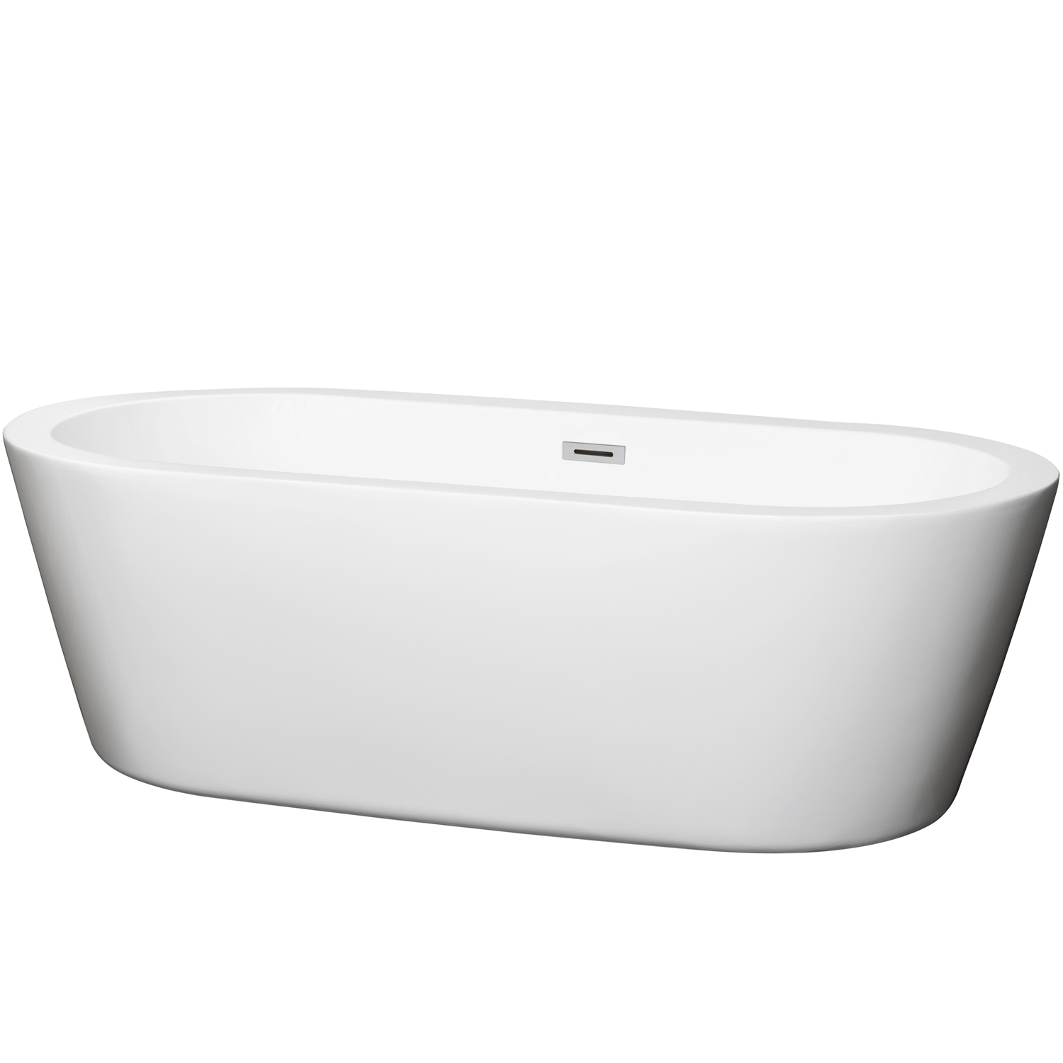 71" Freestanding Bathtub in White with Polished Chrome Drain and Overflow Trim with 2 Faucet Option