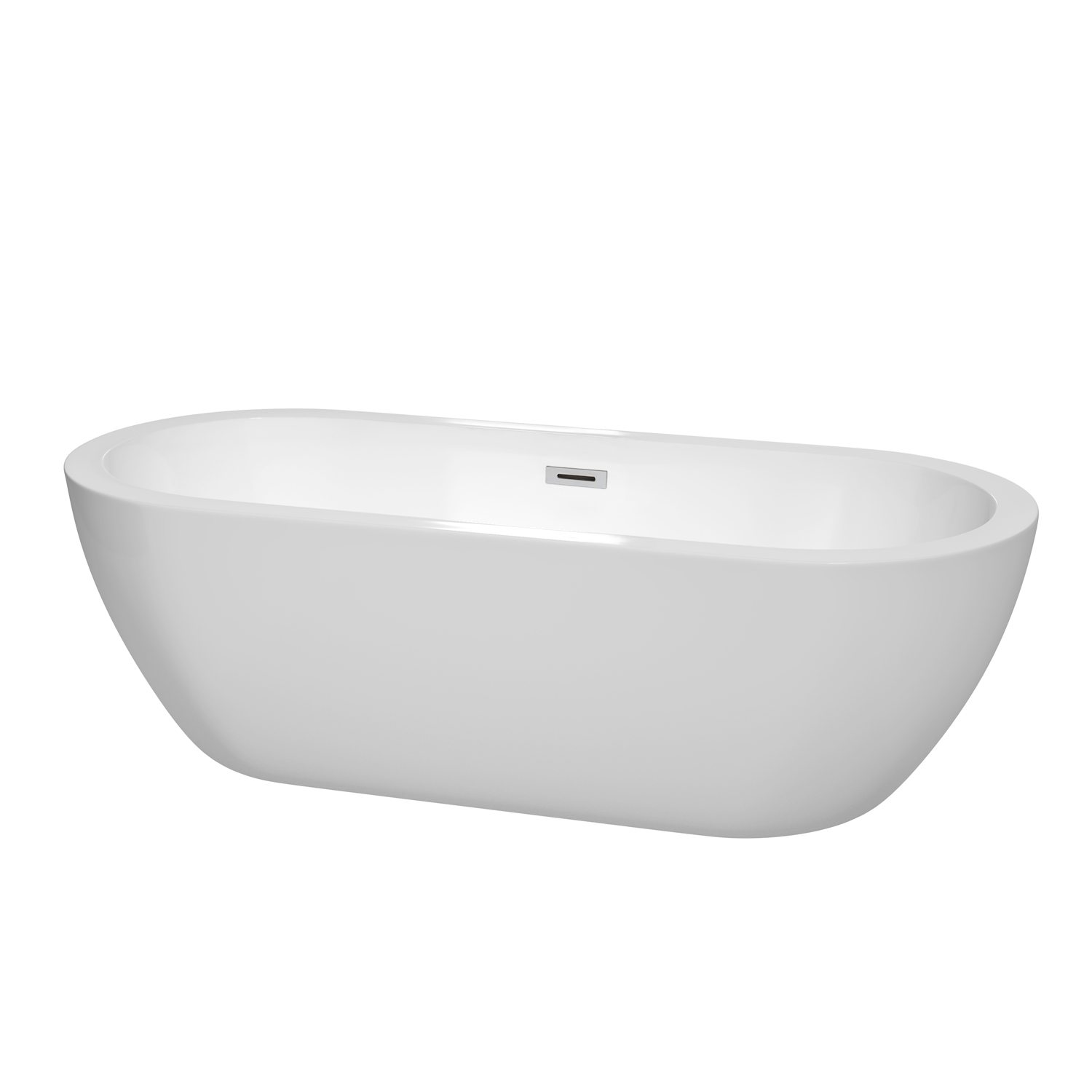 72" Freestanding Bathtub in White with Polished Chrome Drain and Overflow Trim