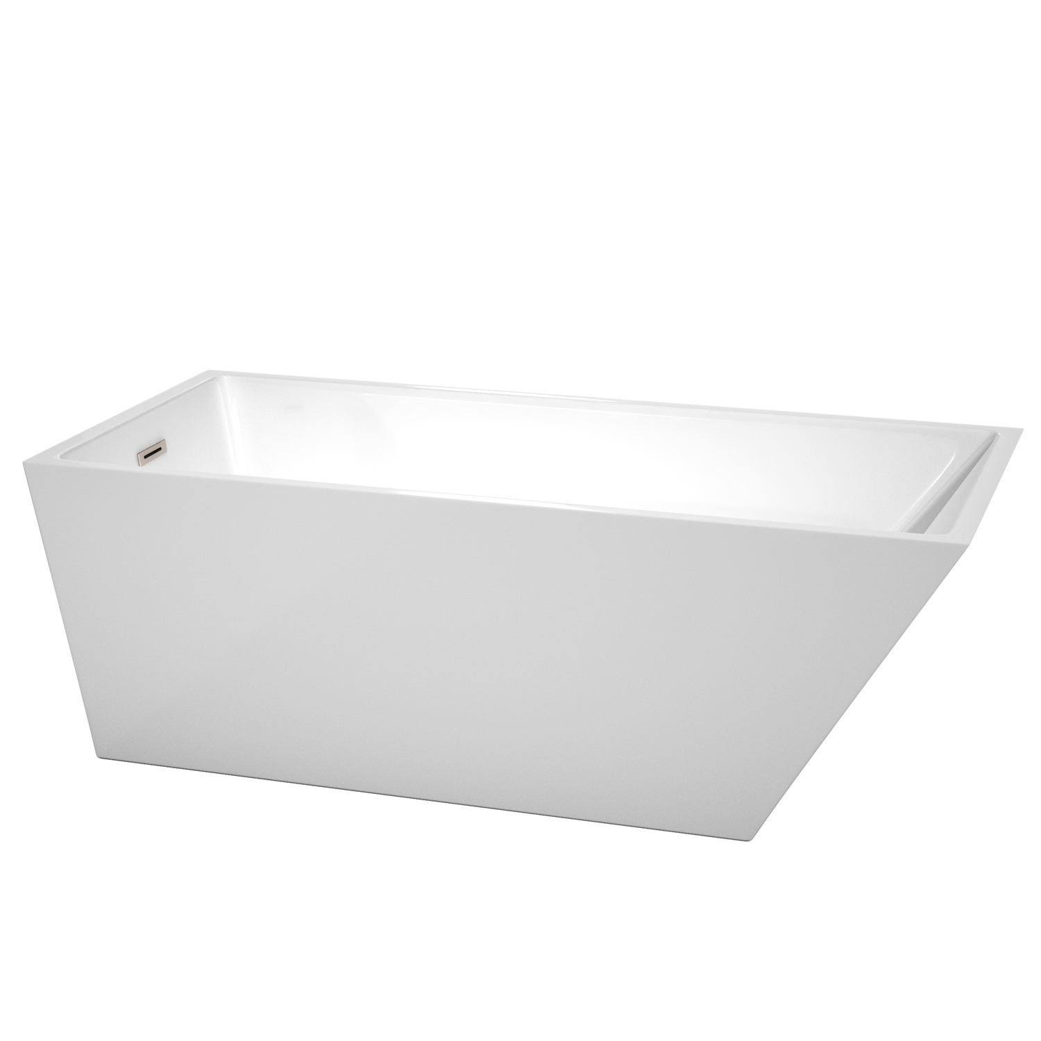 67" Freestanding Bathtub in White with Brushed Nickel Drain and Overflow Trim