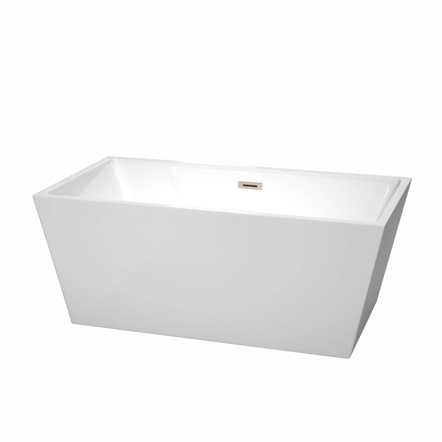 59" Freestanding Bathtub in White with Brushed Nickel Drain and Overflow Trim w/ Faucet Options