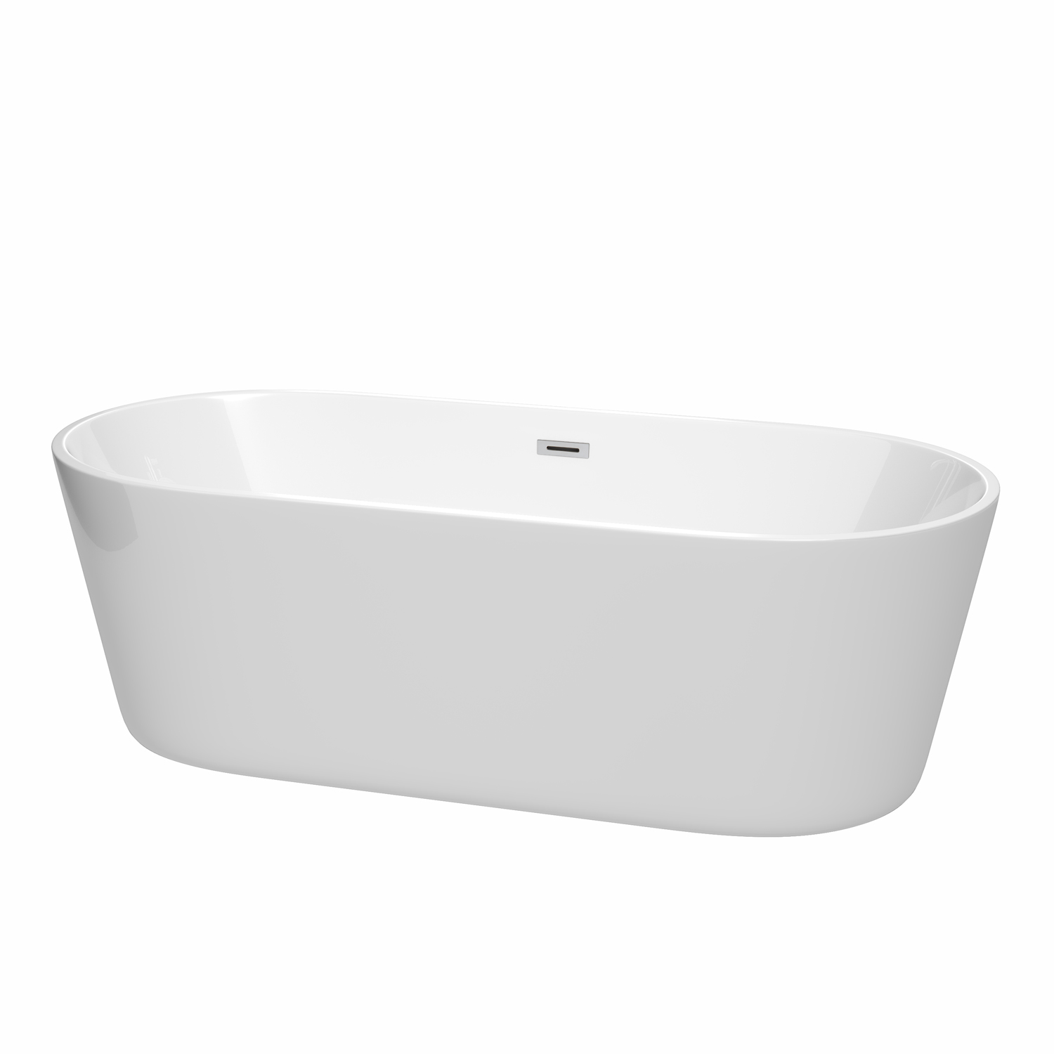 71" Freestanding Bathtub in White with Polished Chrome Drain and Overflow Trim with Hardware and Faucet Options