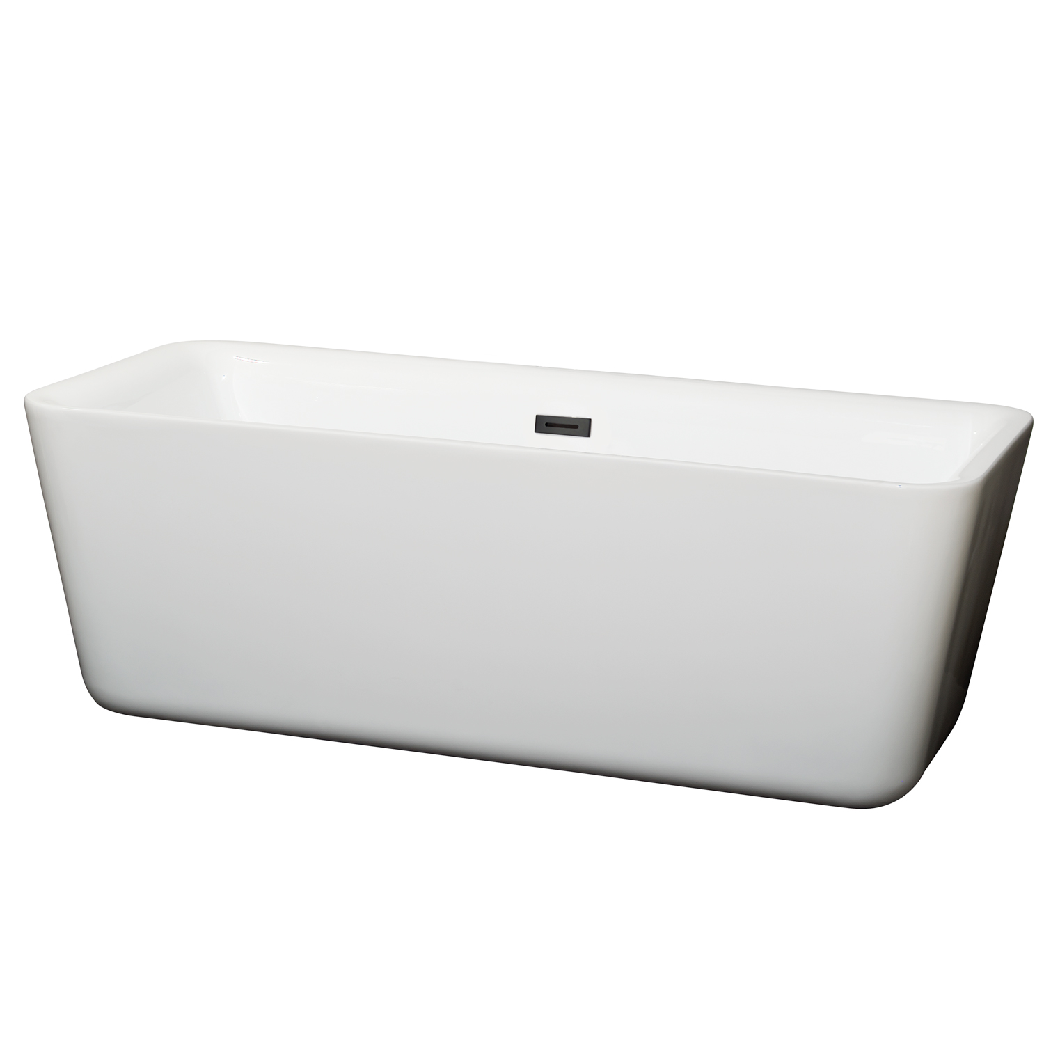 69" Freestanding Bathtub in White with Matte Black Drain and Overflow Trim