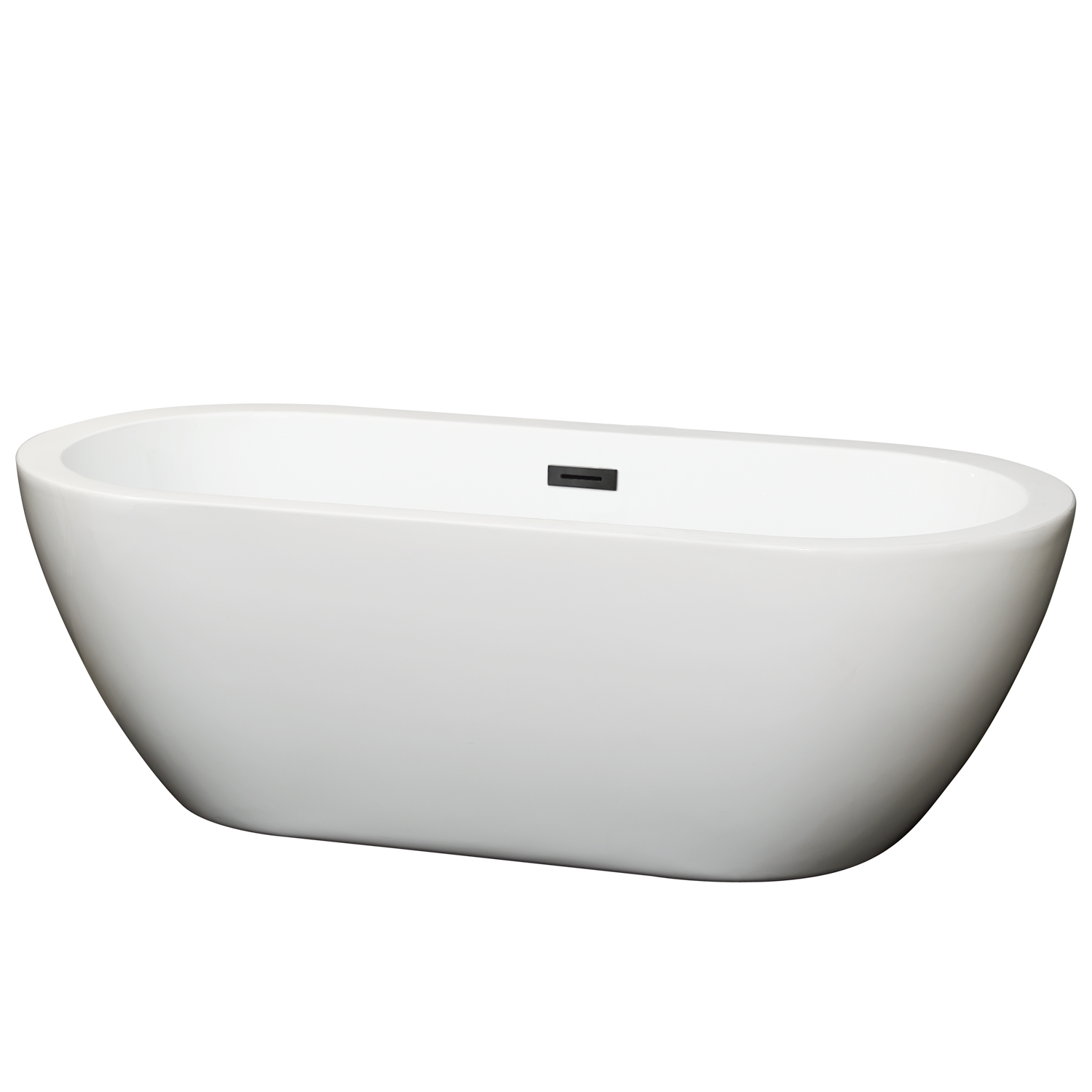 68" Freestanding Bathtub in White with Matte Black Drain and Overflow Trim