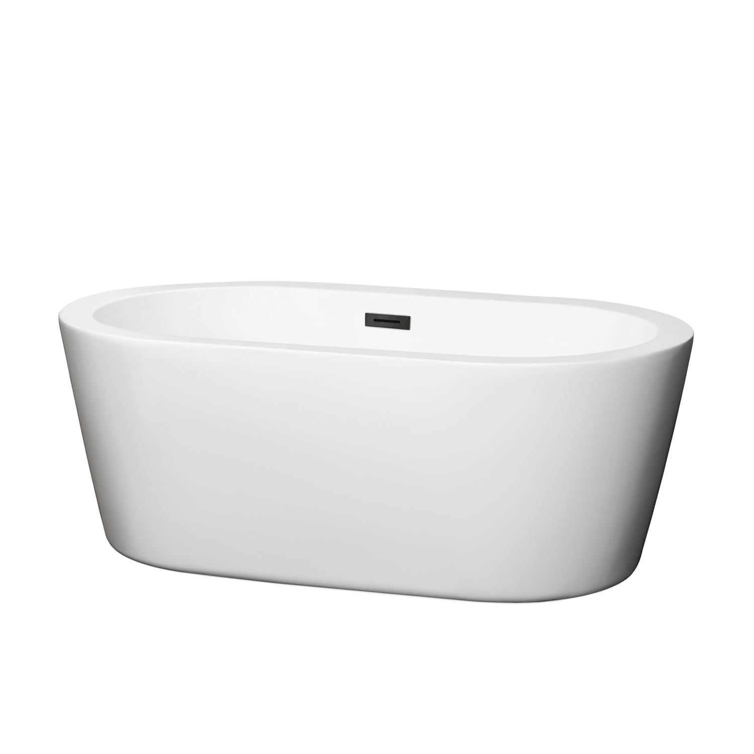 60" Freestanding Bathtub in White with Matte Black Pop-Up Drain and Overflow Trim