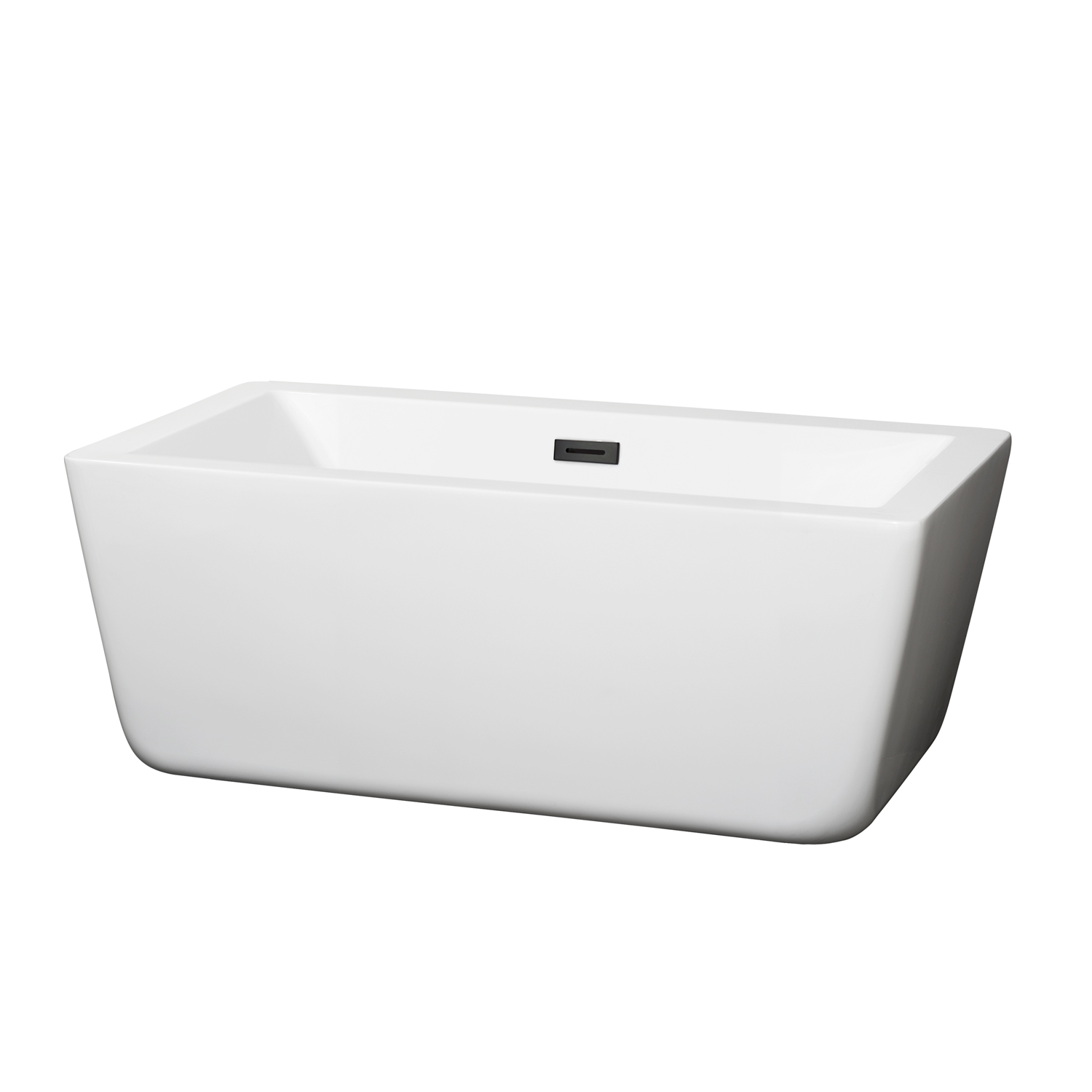 59" Freestanding Bathtub in White with Matte Black Drain and Overflow Trim
