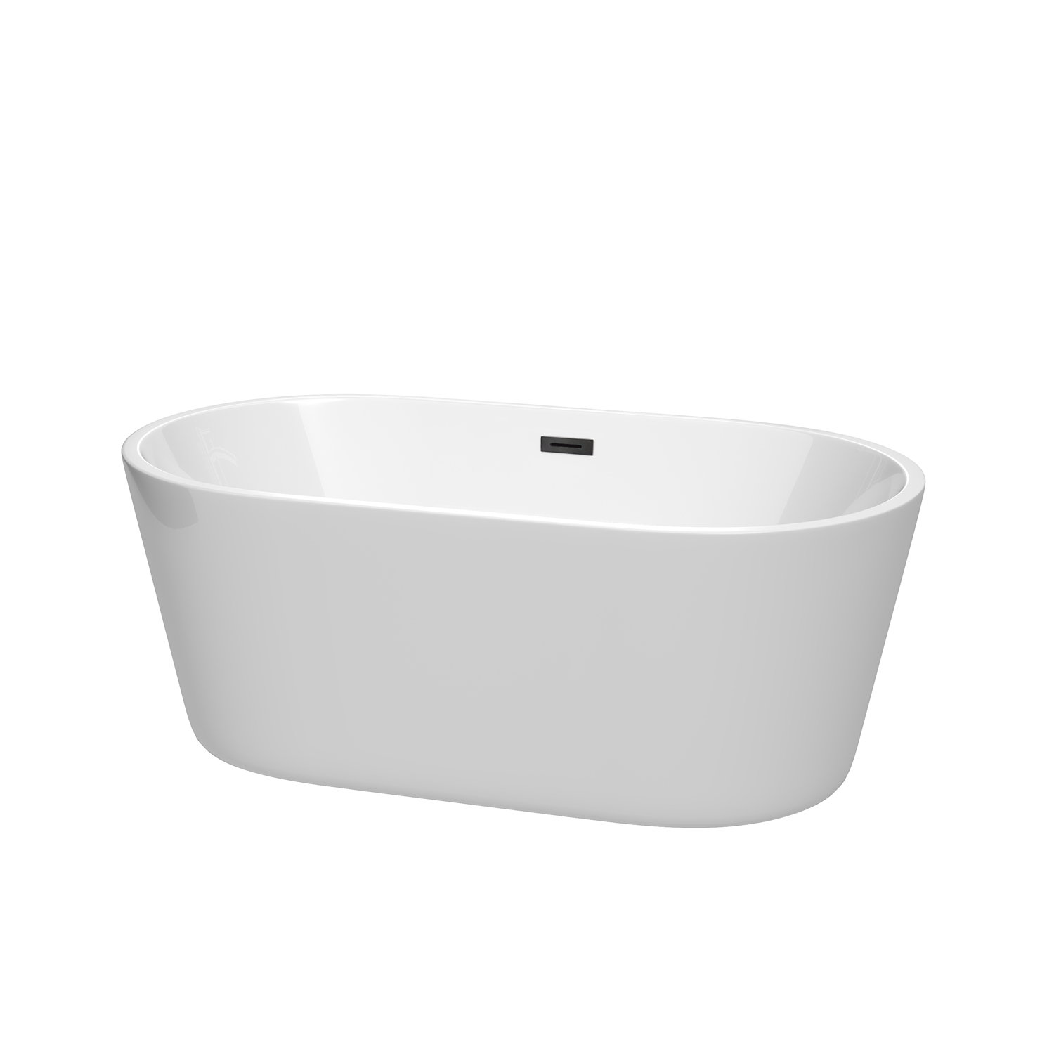 60" Freestanding Bathtub in White Finish with Matte Black Pop-up Drain and Overflow Trim