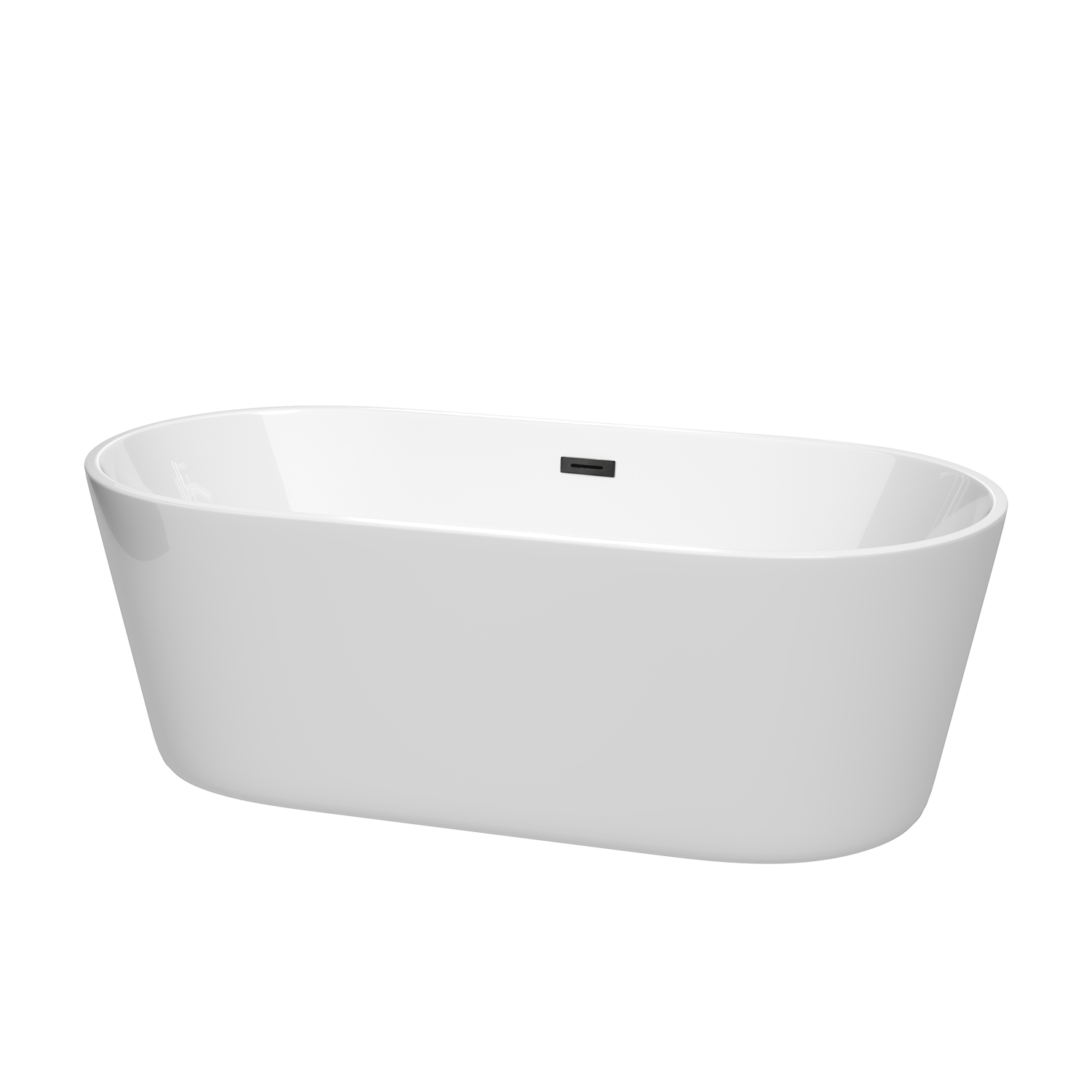 67" Freestanding Bathtub in White with Matte Black Drain and Overflow Trim