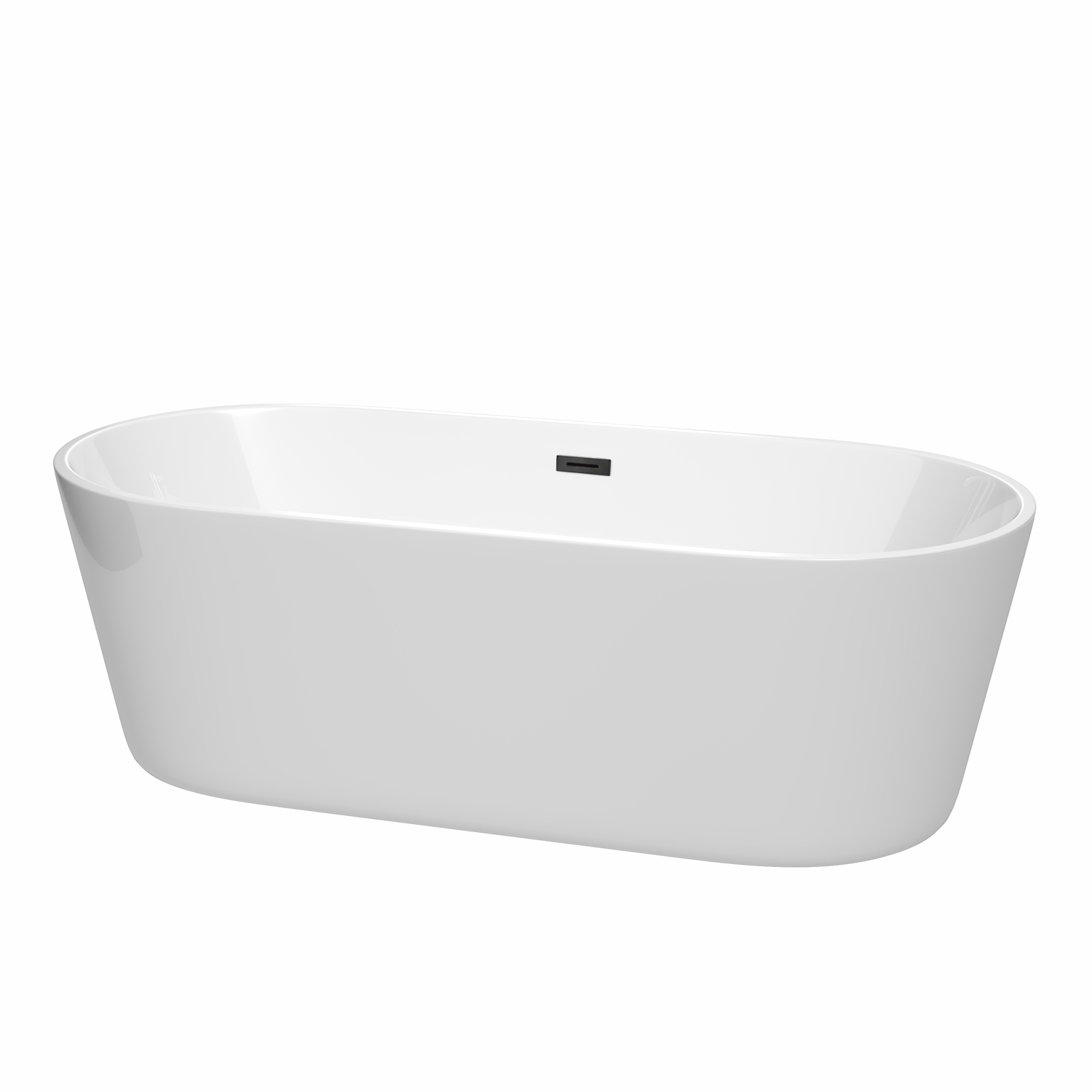 71" Freestanding Bathtub in White with Matte Black Drain and Overflow Trim Finish