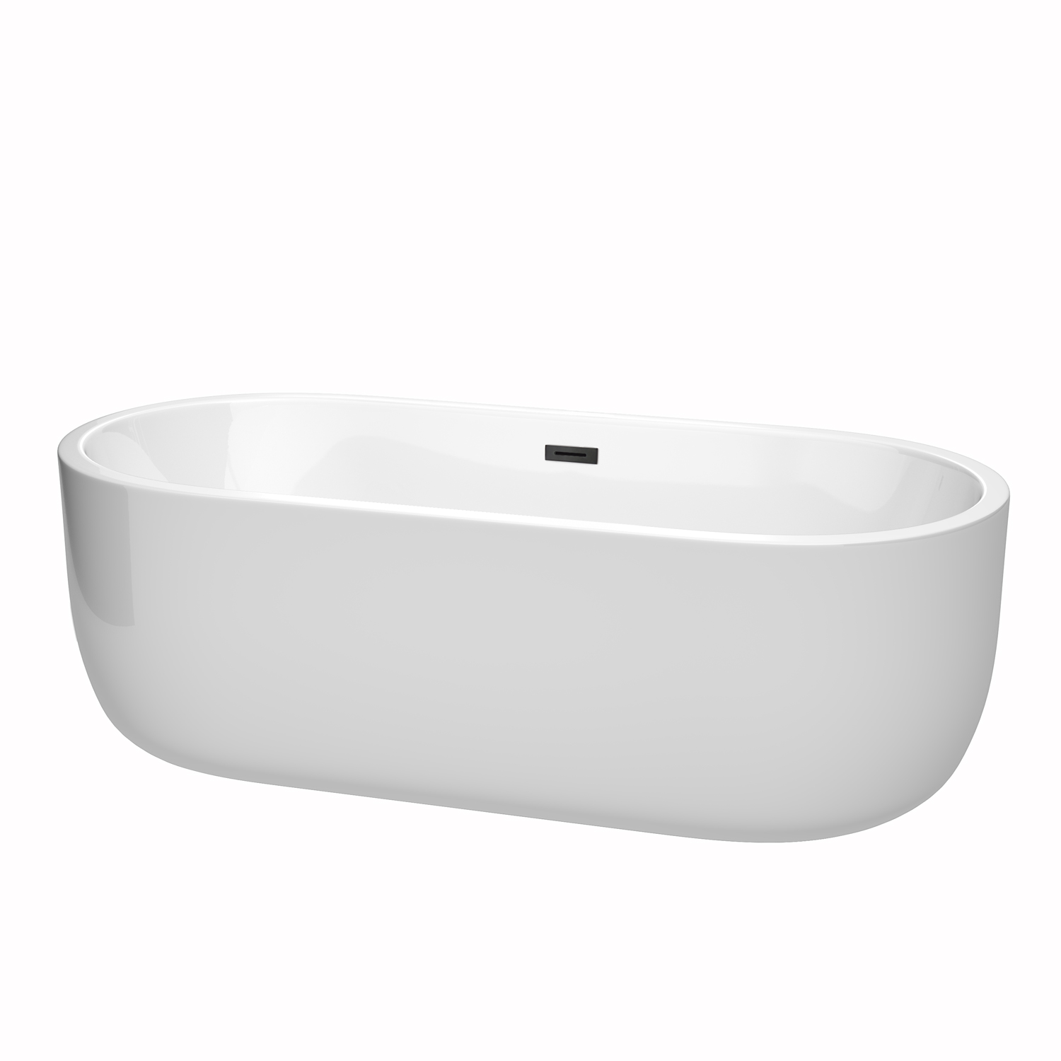 71" Freestanding Bathtub in White with Matte Black Drain Color and Overflow Trim