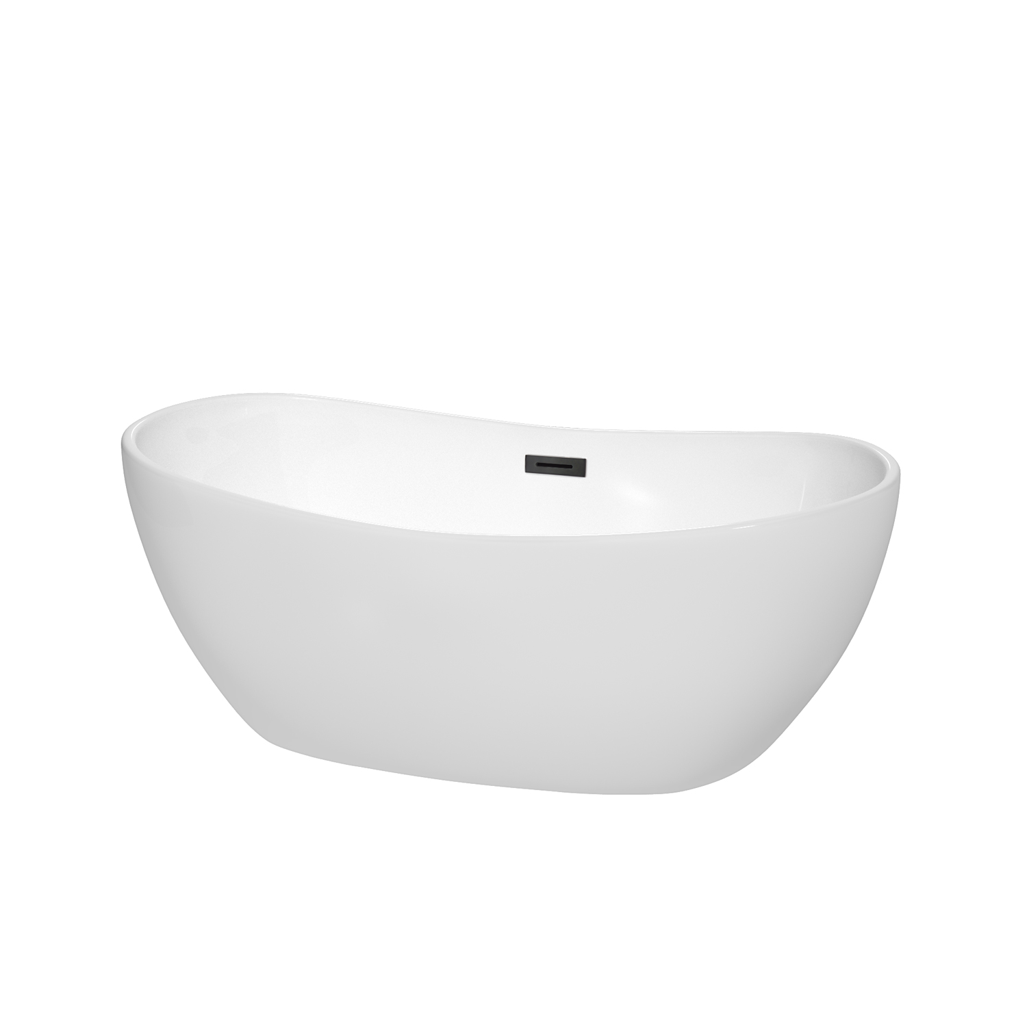 60" Freestanding Bathtub in White with Pop-up Matte Black Drain and Overflow Trim 