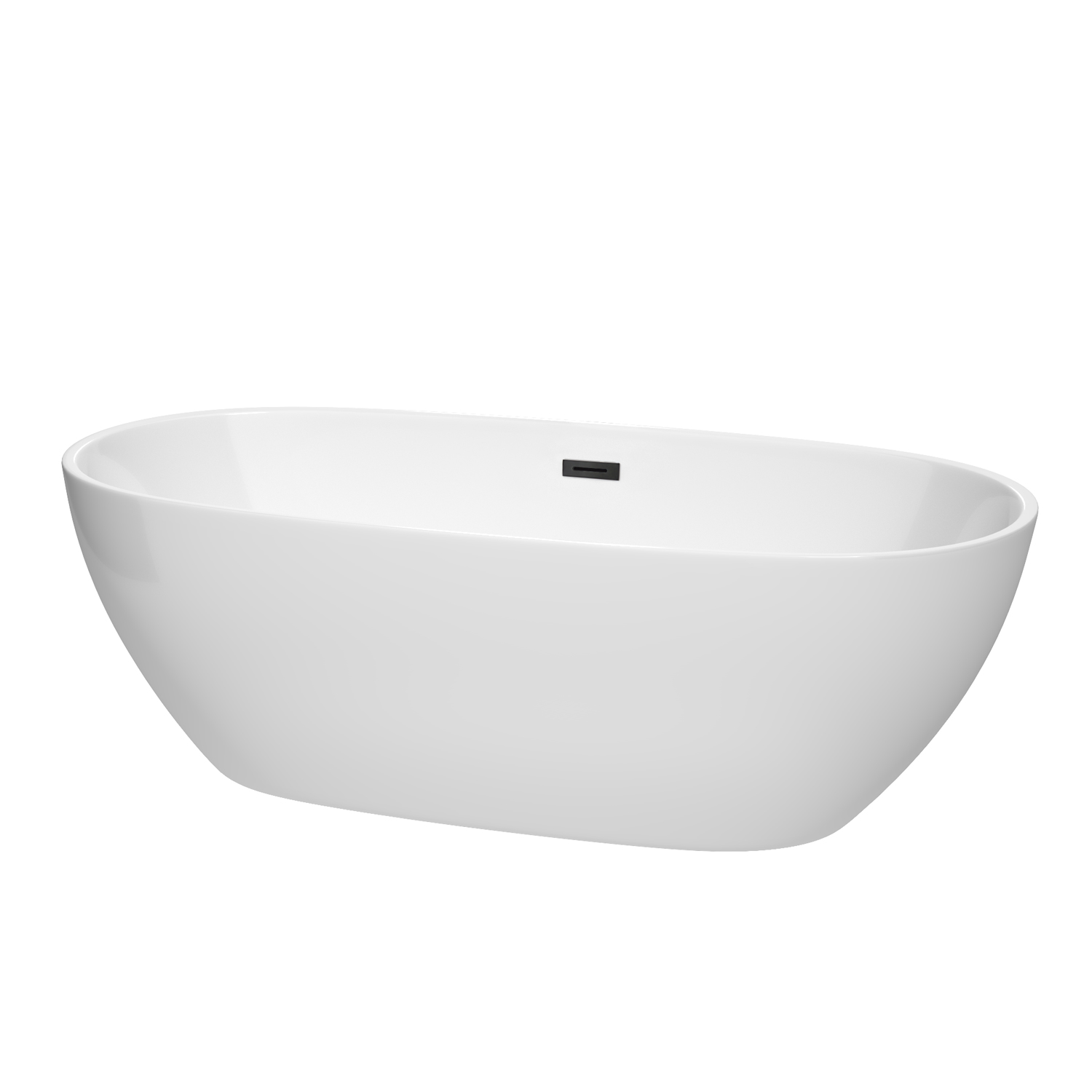 71" Freestanding Bathtub in White Finish with Matte Black Pop-up Drain and Overflow Trim 