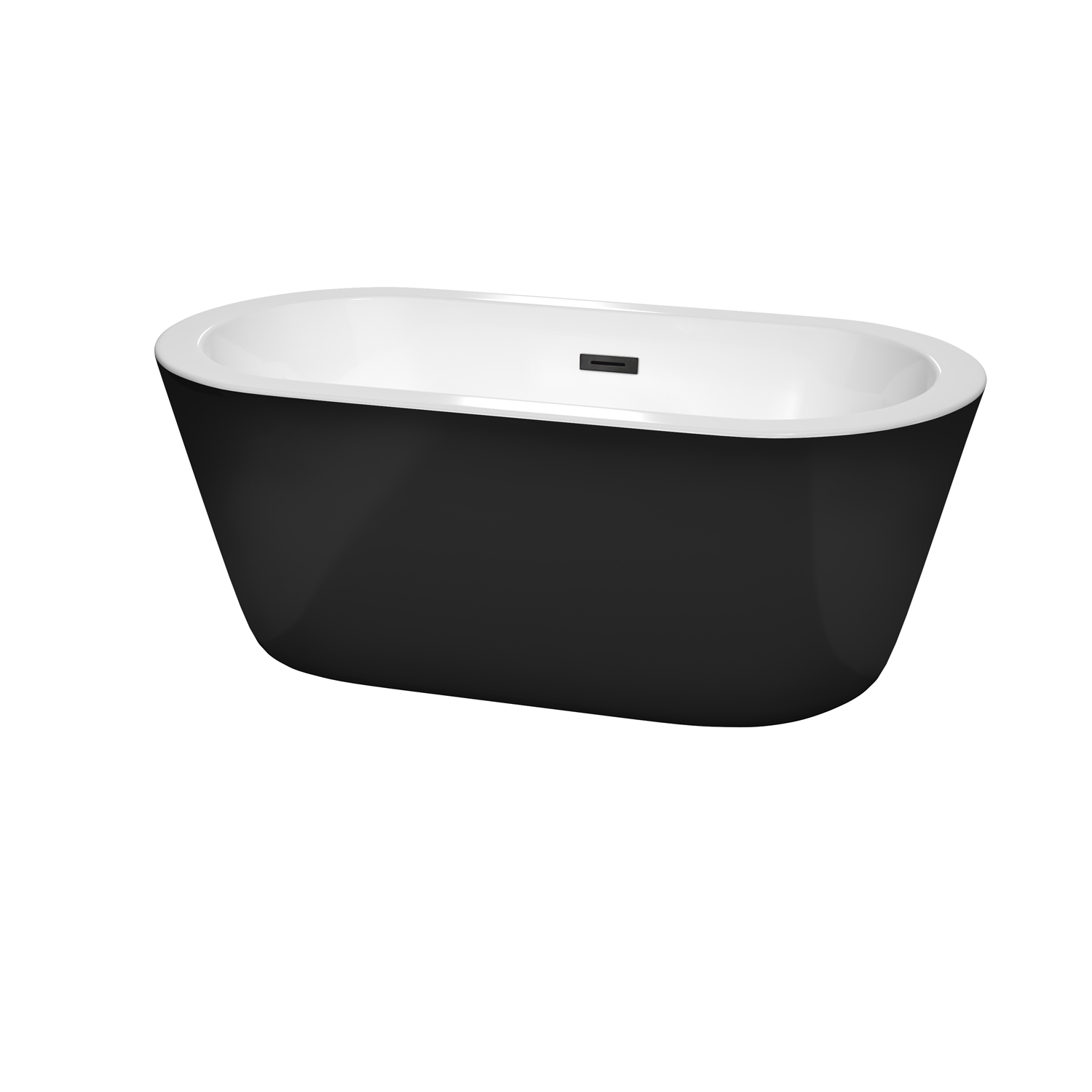 60" Freestanding Bathtub in Black with White Interior with Matte Black Drain and Overflow Trim