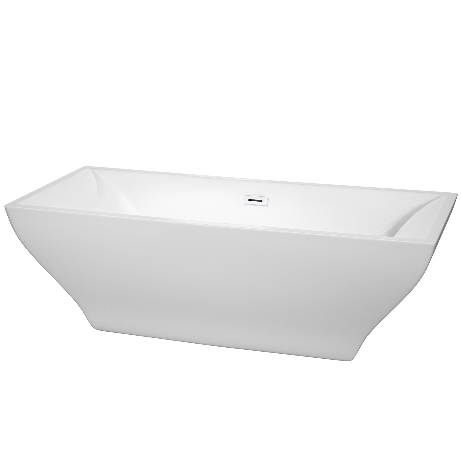 71" Freestanding Bathtub in White with Overflow Trim and Shiny White Drain Finish