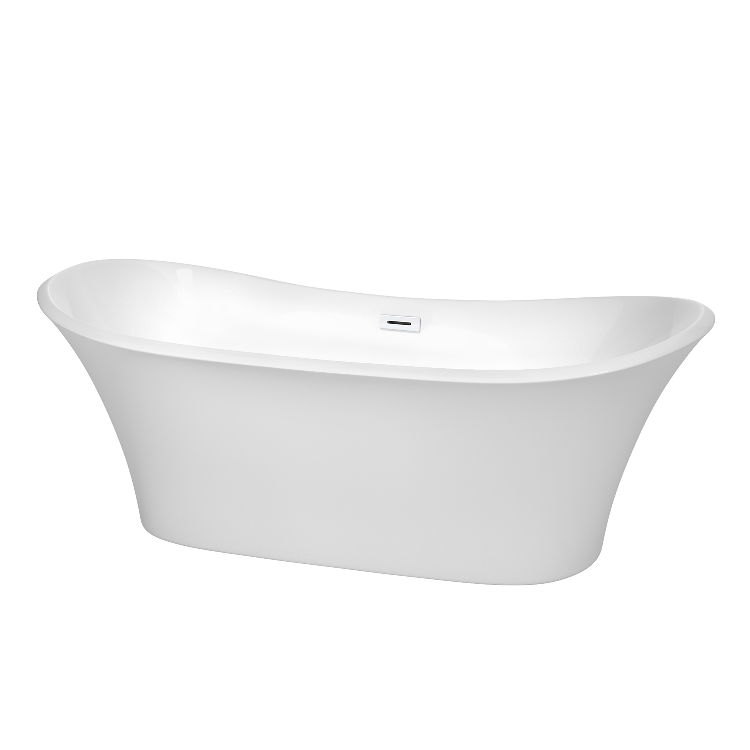 71" Freestanding Bathtub in White with Overflow Trim and Shiny White Drain