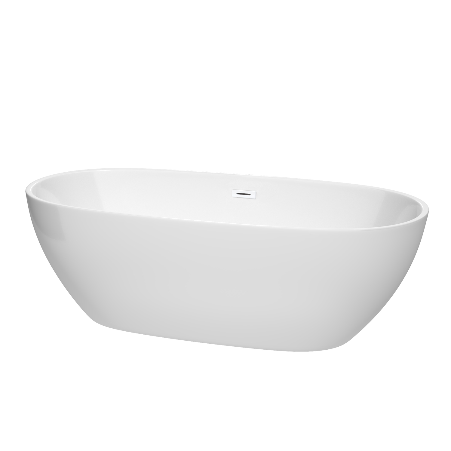 71" Freestanding Bathtub in White with Shiny White Pop-up Drain Finish and Overflow Trim 