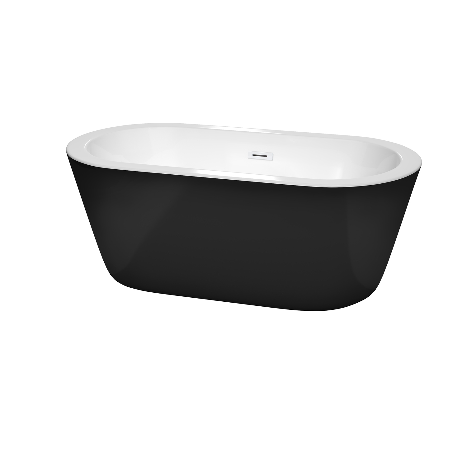 60" Freestanding Bathtub in Black with White Interior with Shiny White Drain and Overflow Trim