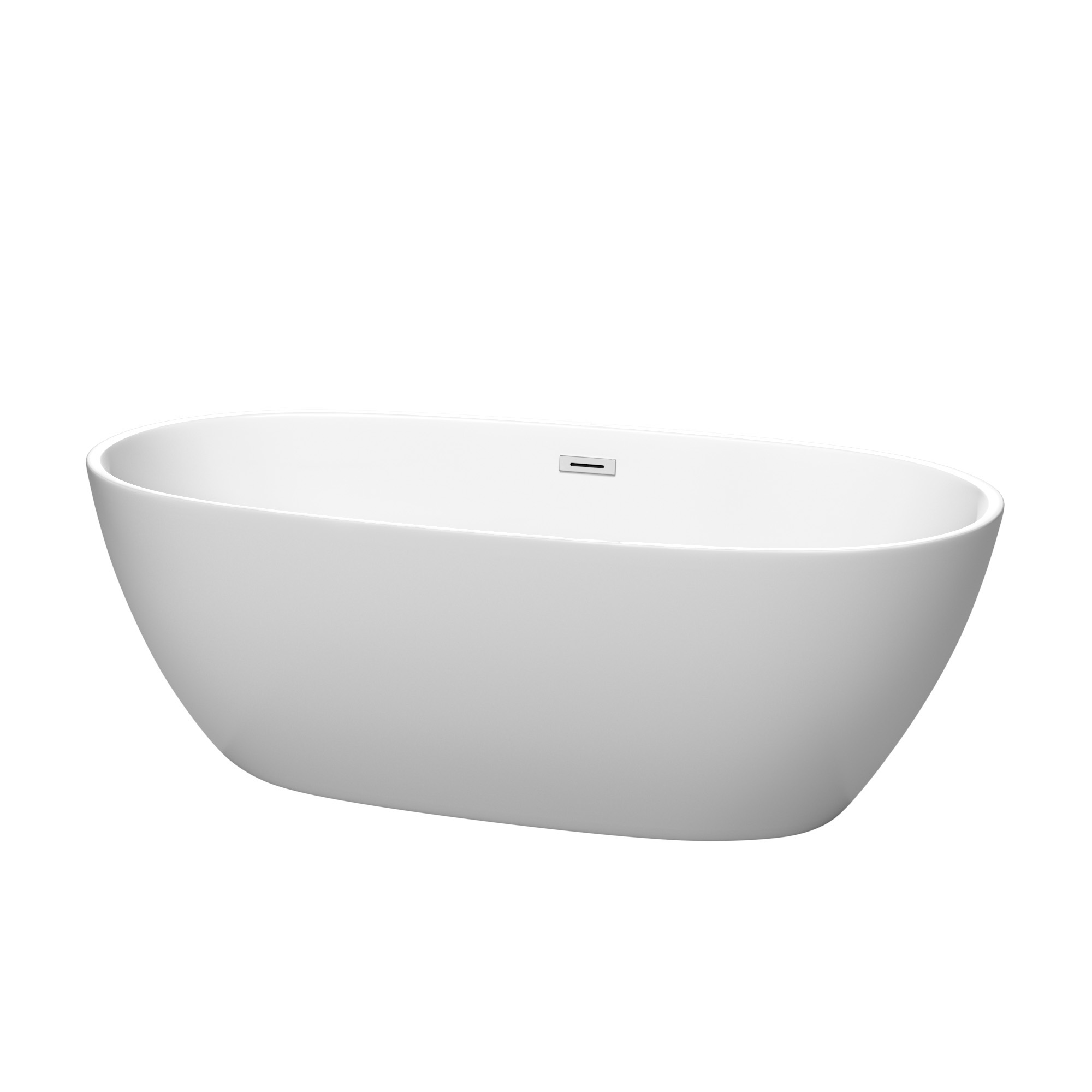 67" Freestanding Bathtub in Matte White with Polished Chrome Drain and Overflow Trim