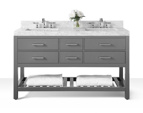 60" Double Sink Bath Vanity Set in Sapphire Gray with Italian Carrara White Marble Vanity top and White Undermount Basin