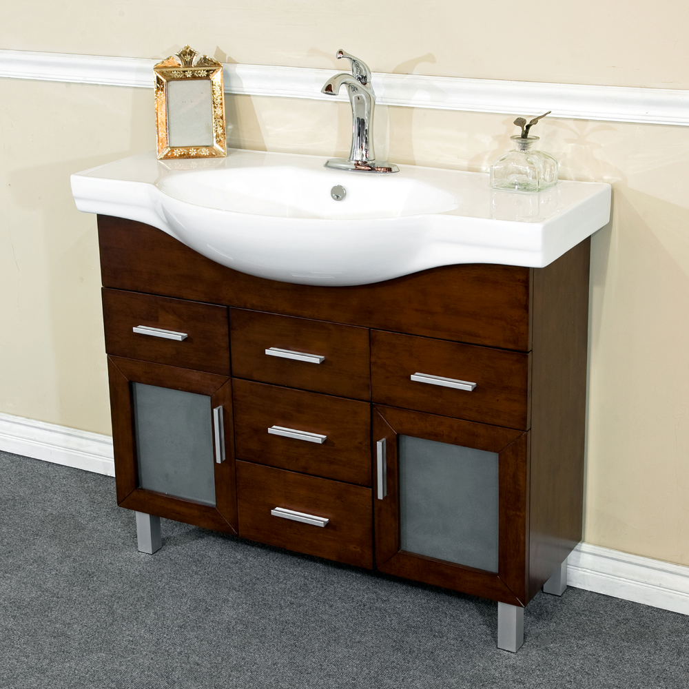 39.8" Single Sink Vanity Wood Walnut 4 Drawers