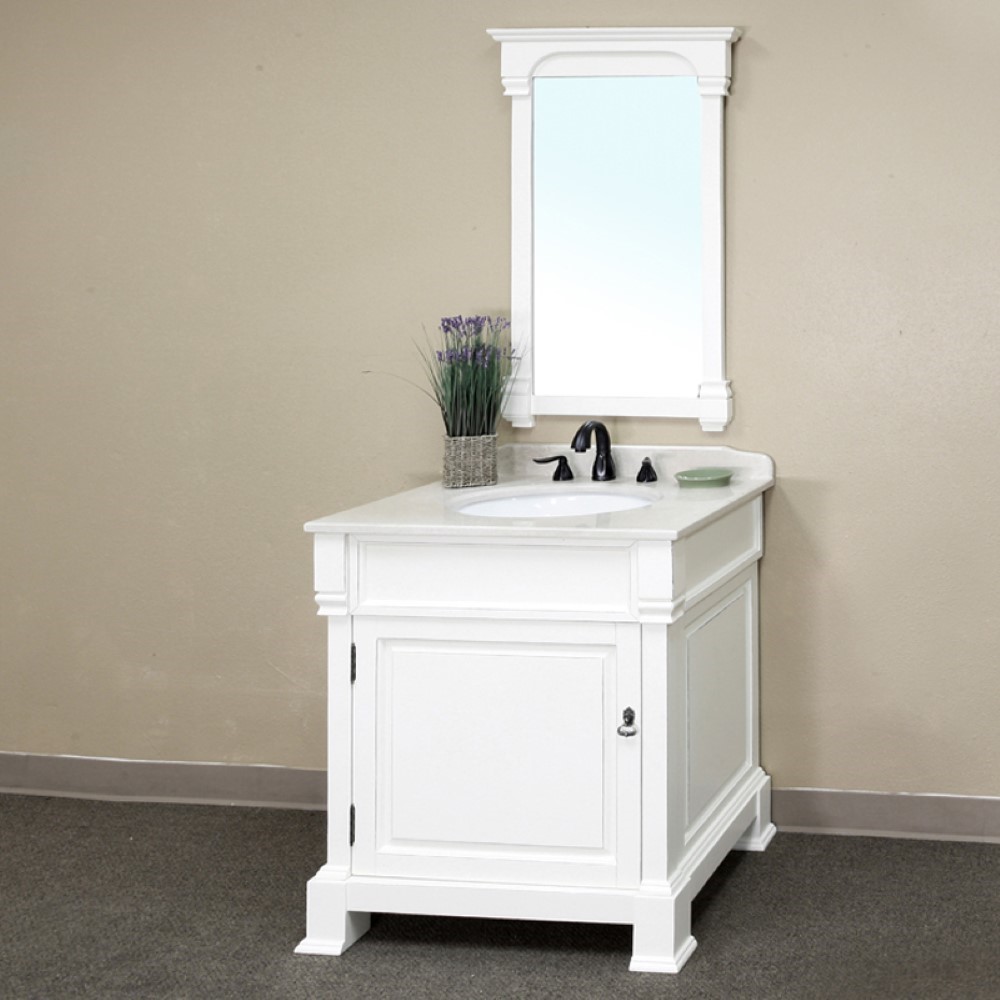 30" Single Sink Vanity-Wood-White with Mirror and Linen Cabinet Options