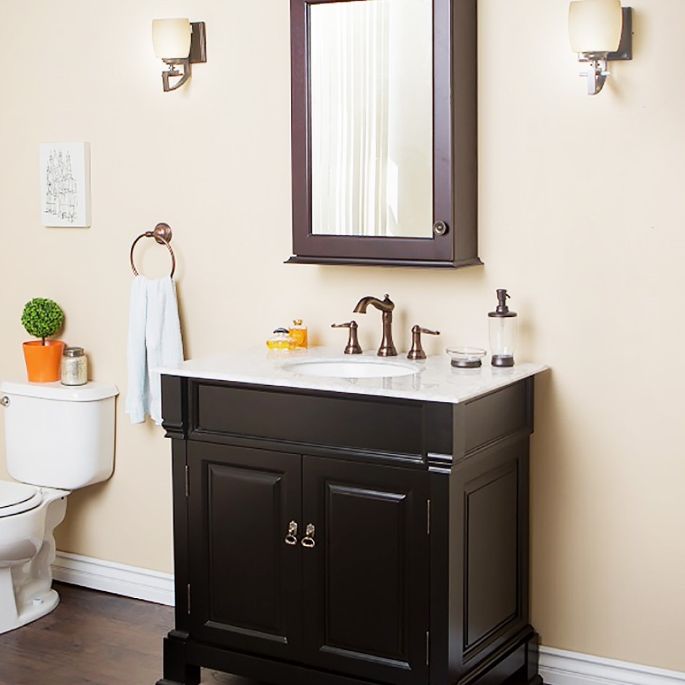 36" Single Sink Vanity-Wood-Espresso with Mirror and Linen Cabinet Options