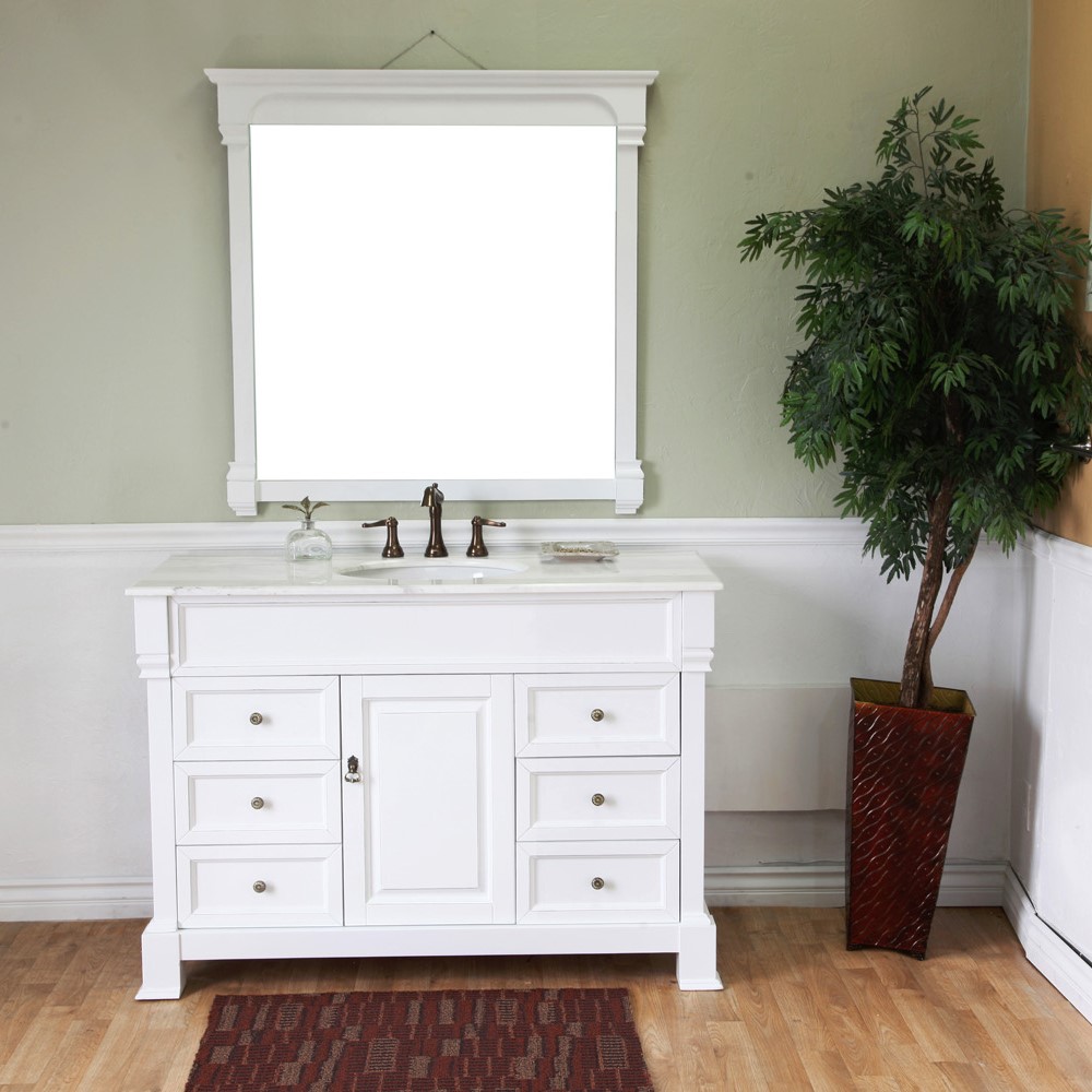50" Single Sink Vanity-Wood-White with Mirror and Linen Cabinet Options