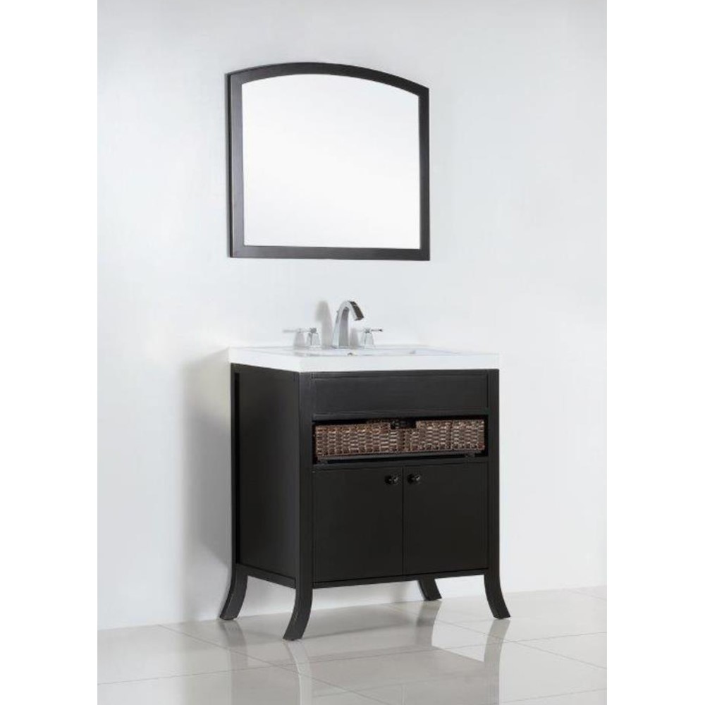 30" Single Sink Vanity in Rich Espresso Finish Seamless Integral Ceramic Sink Top with Mirror Option