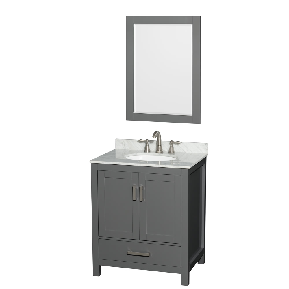 30" Single Bathroom Vanity in Dark Gray with Countertop, Sink, and Mirror Options
