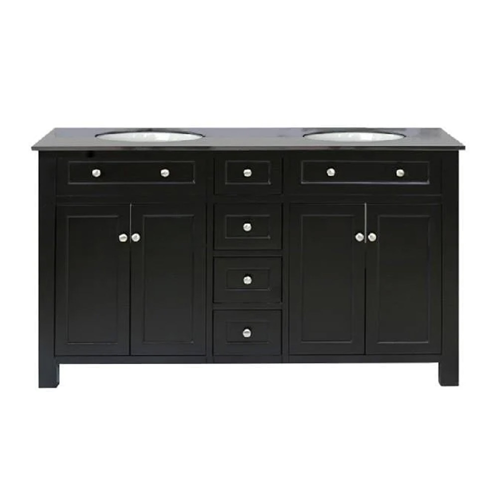 62" Single Sink Vanity in Black Finish with Black Galaxy Granite Top with Mirror Option