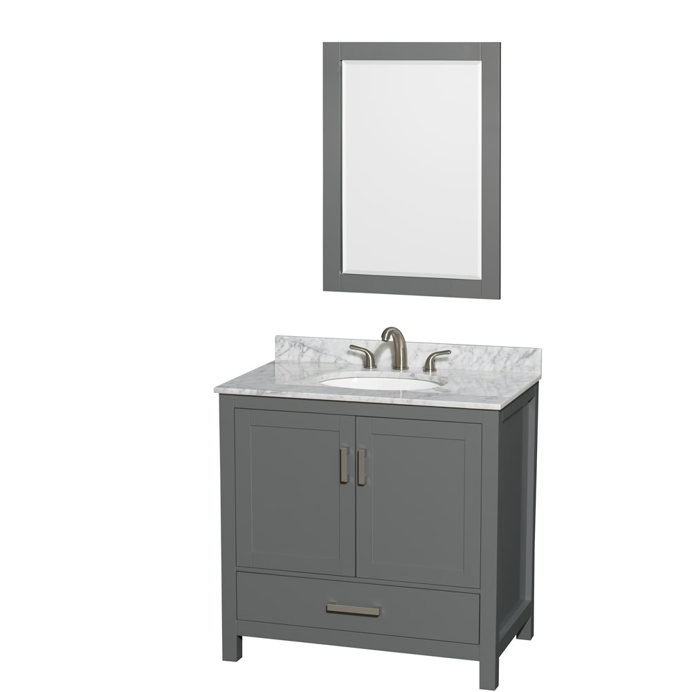 36" Single Bathroom Vanity in Dark Gray with Countertop, Sink, and Mirror Options