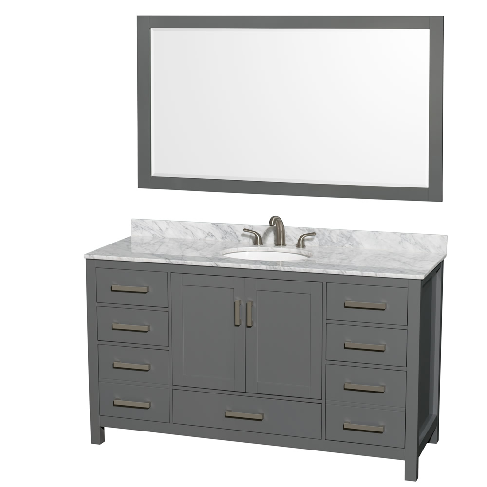 60" Single Bathroom Vanity in Dark Gray with Countertop, Sink, and Mirror Options