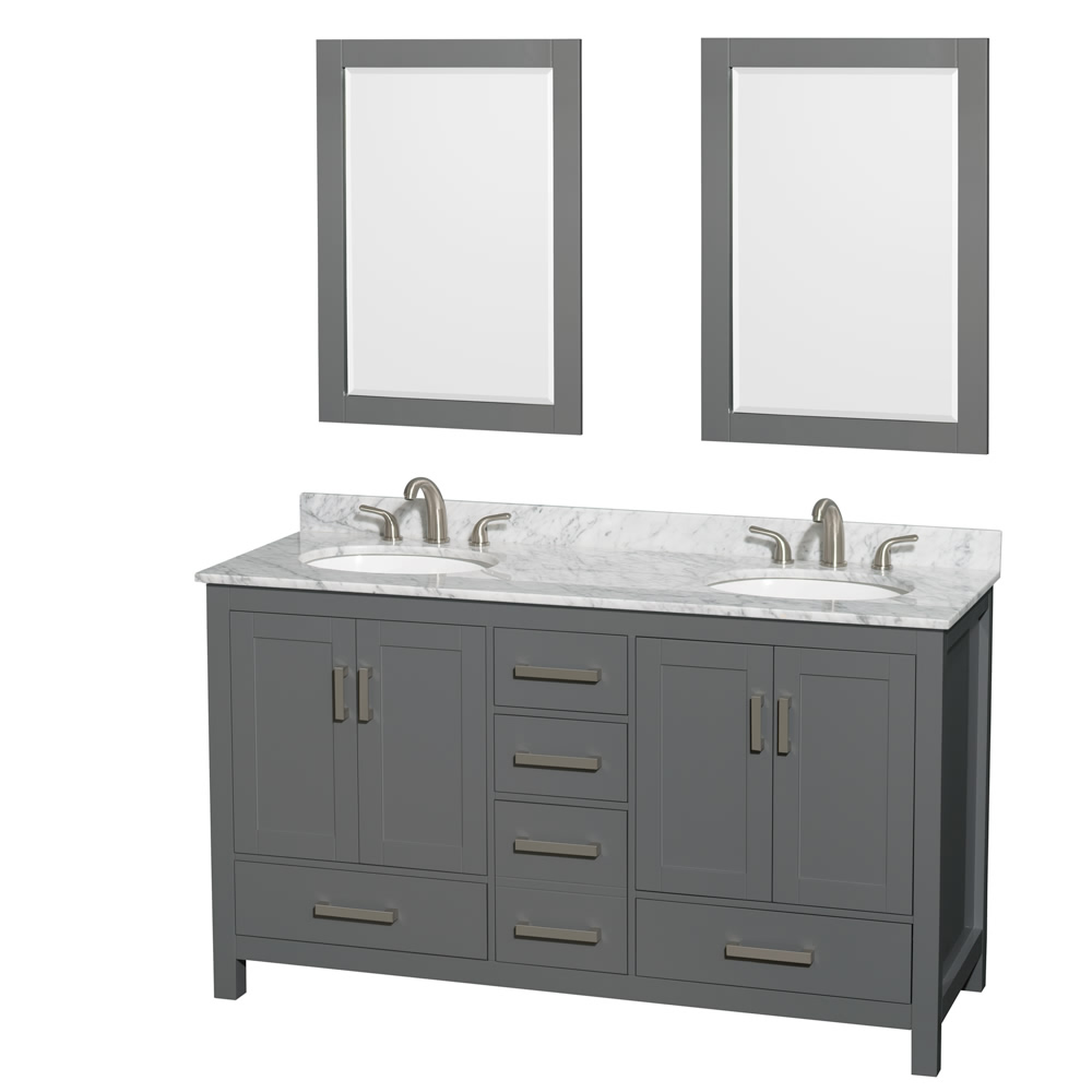 60" Double Bathroom Vanity in Dark Gray with Countertop, Sink, and Mirror Options