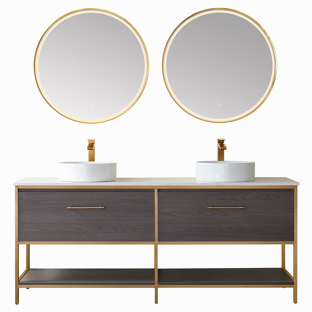 72G" Double Sink Bath Vanity in Suleiman Oak with White Composite Grain Stone Countertop with Mirror Option