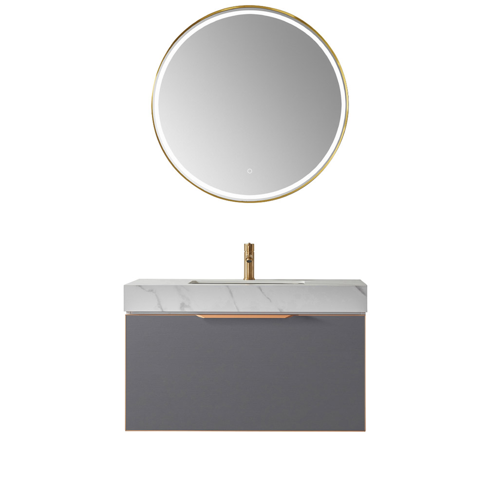36" Vanity in Grey with White Sintered Stone Countertop and undermount sink Without Mirror