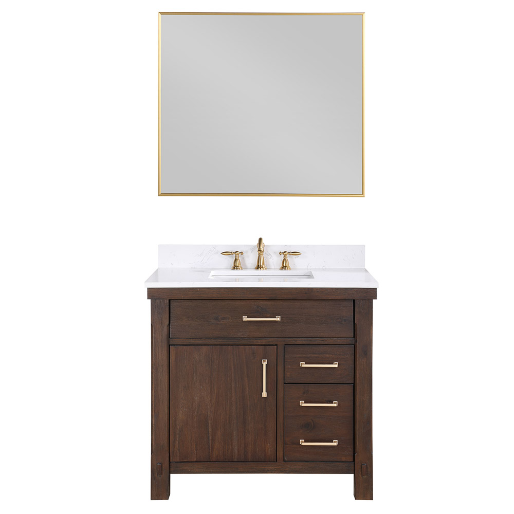 36" Single Sink Bath Vanity in Deep Walnut with White Composite Countertop