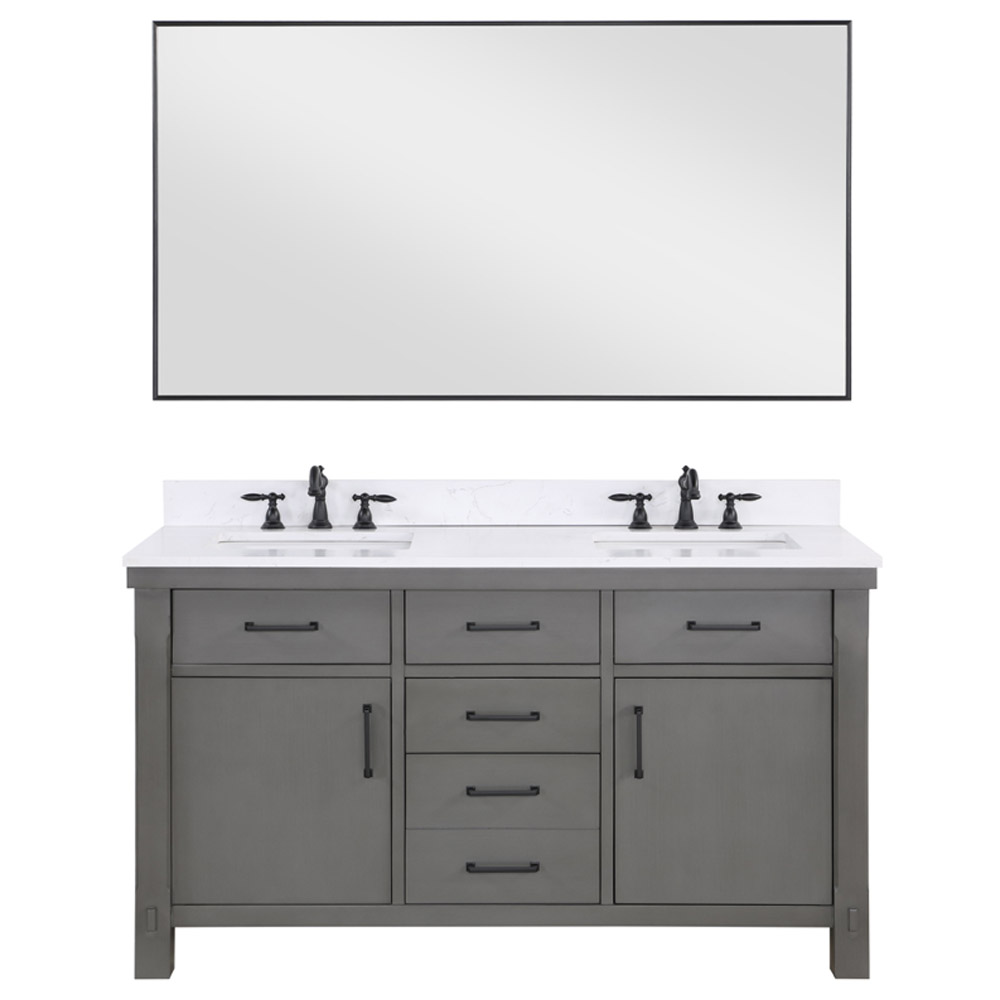 60" Double Sink Bath Vanity in Rust Grey with White Composite Countertop