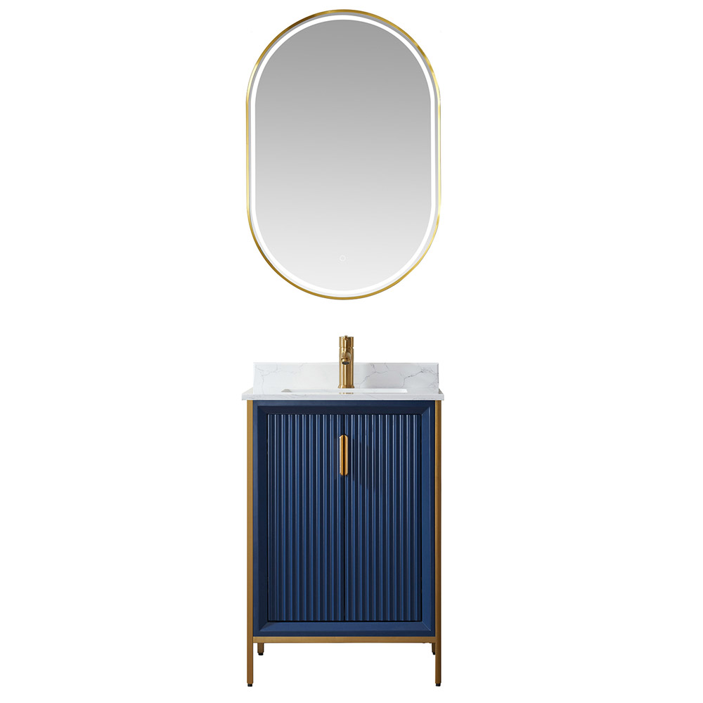 24" Vanity in Royal Blue with White Composite Grain Stone Countertop Without Mirror 