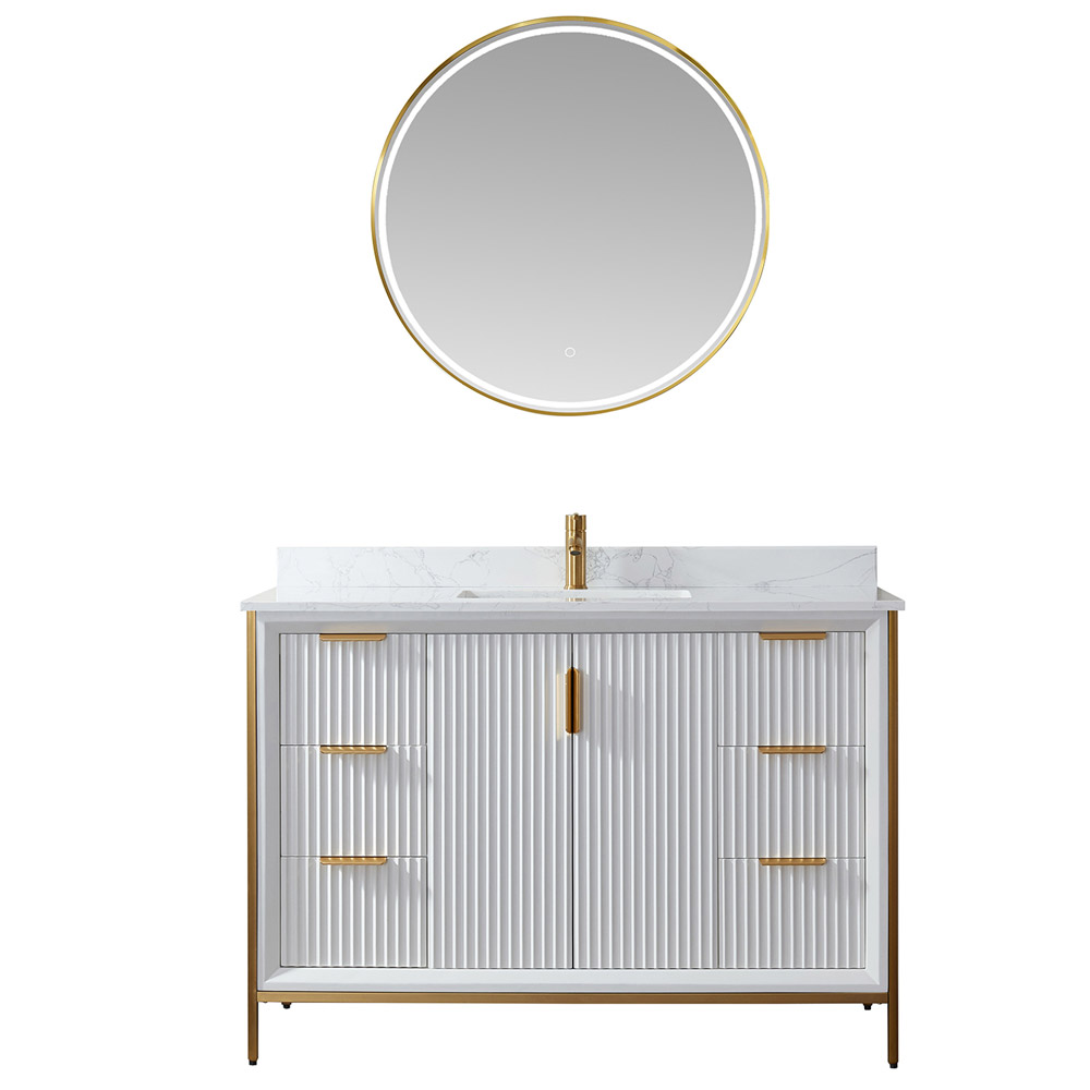 48" Vanity in White with White Composite Grain Stone Countertop Without Mirror 