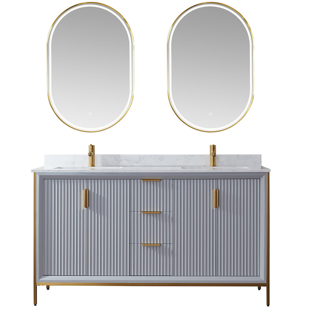 Isaac Edwards 60" Vanity in Paris Grey with White Composite Grain Stone Countertop Without Mirror 