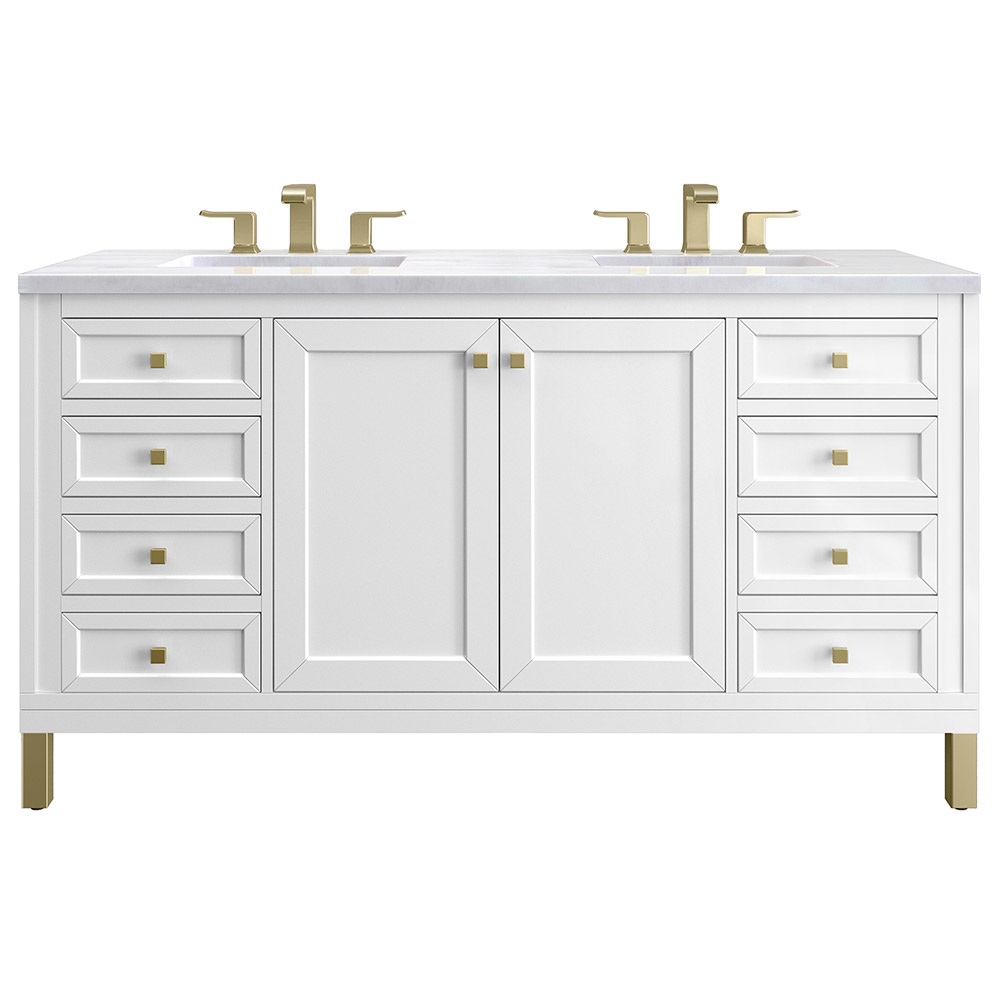 James Martin Chicago Collections 60" Double Vanity, Glossy White With Countertops Options