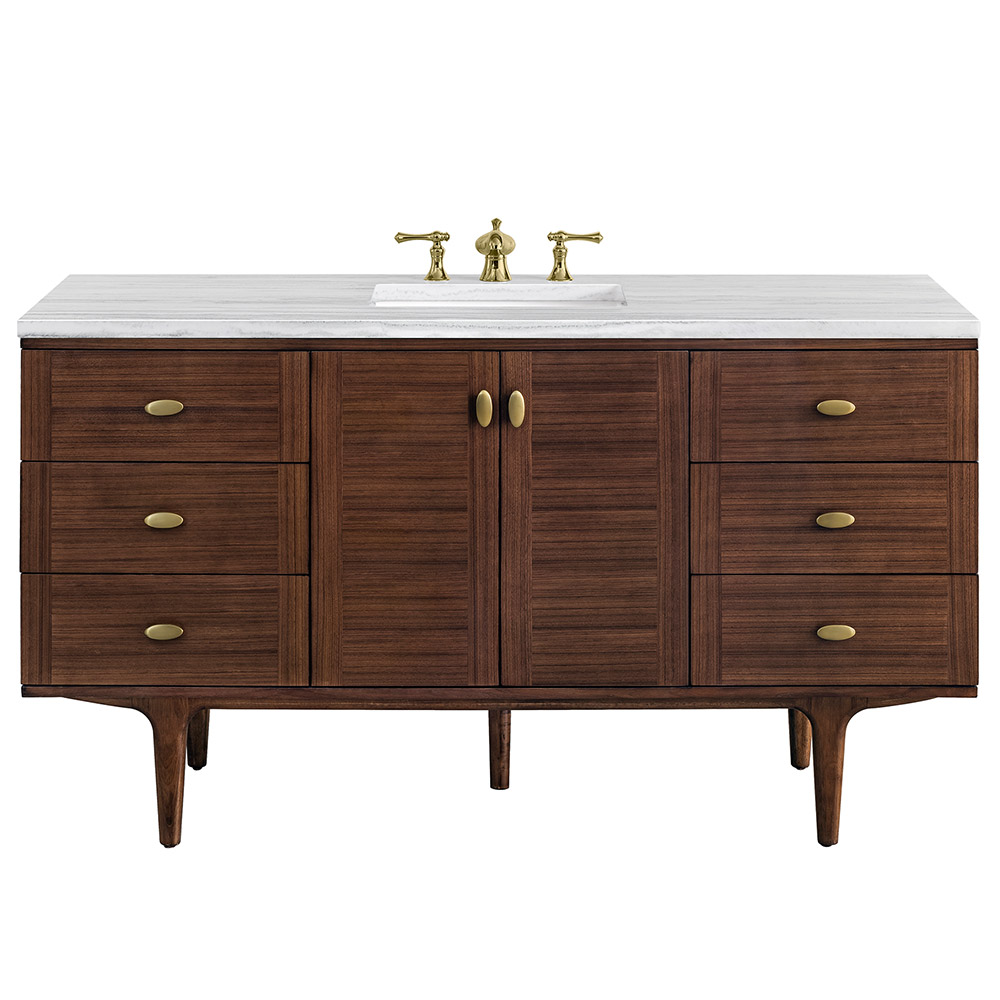 James Martin Amberly Collection 60" Single Vanity, Mid-Century Walnut With Countertops Options
