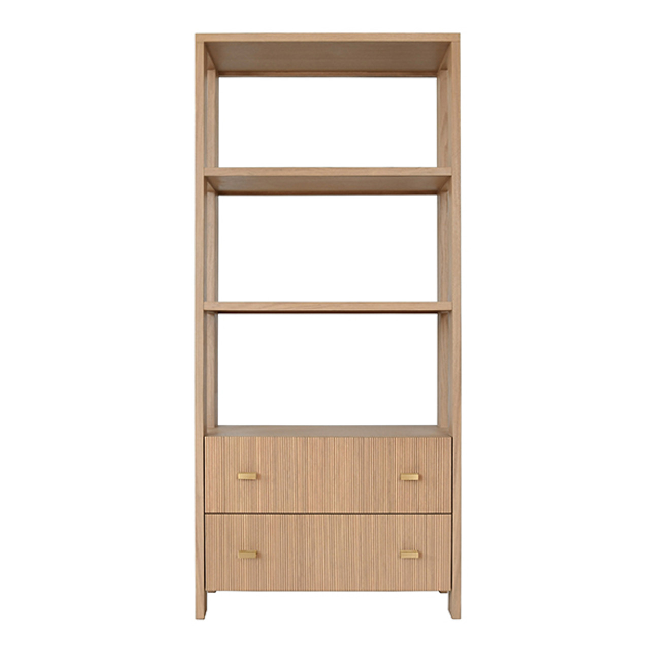 Two Drawer Etagere with Fluted Detail in Natural Oak