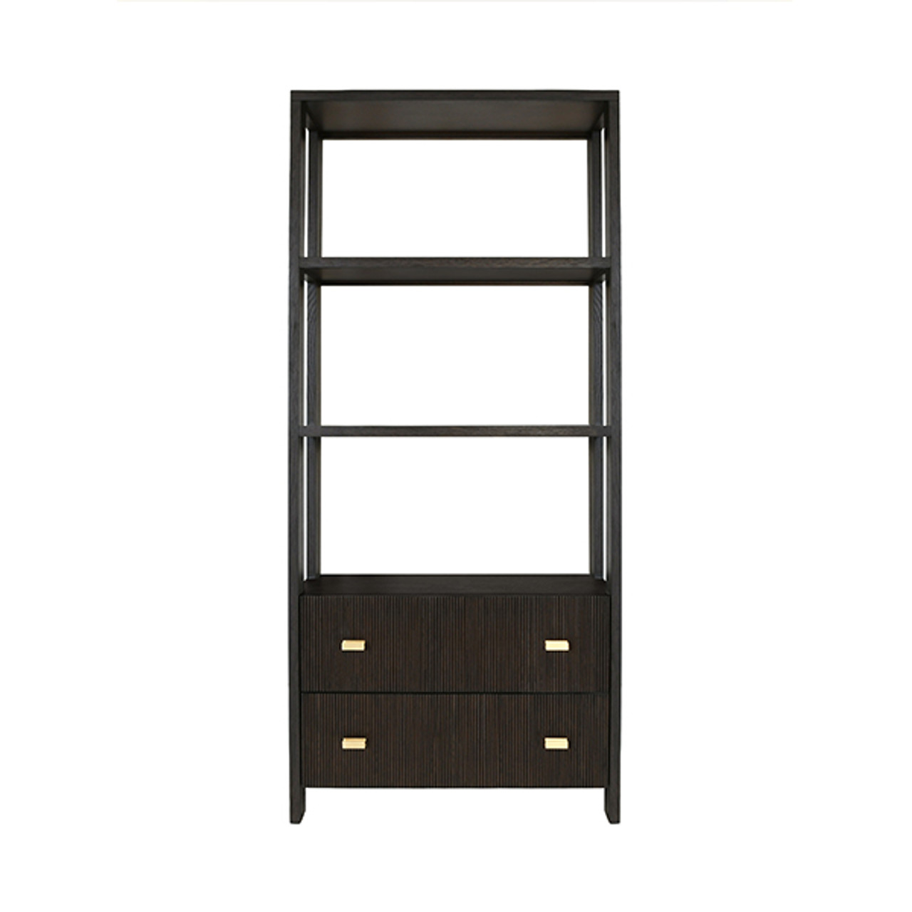 Two Drawer Etagere with Fluted Detail in Dark Espresso Oak