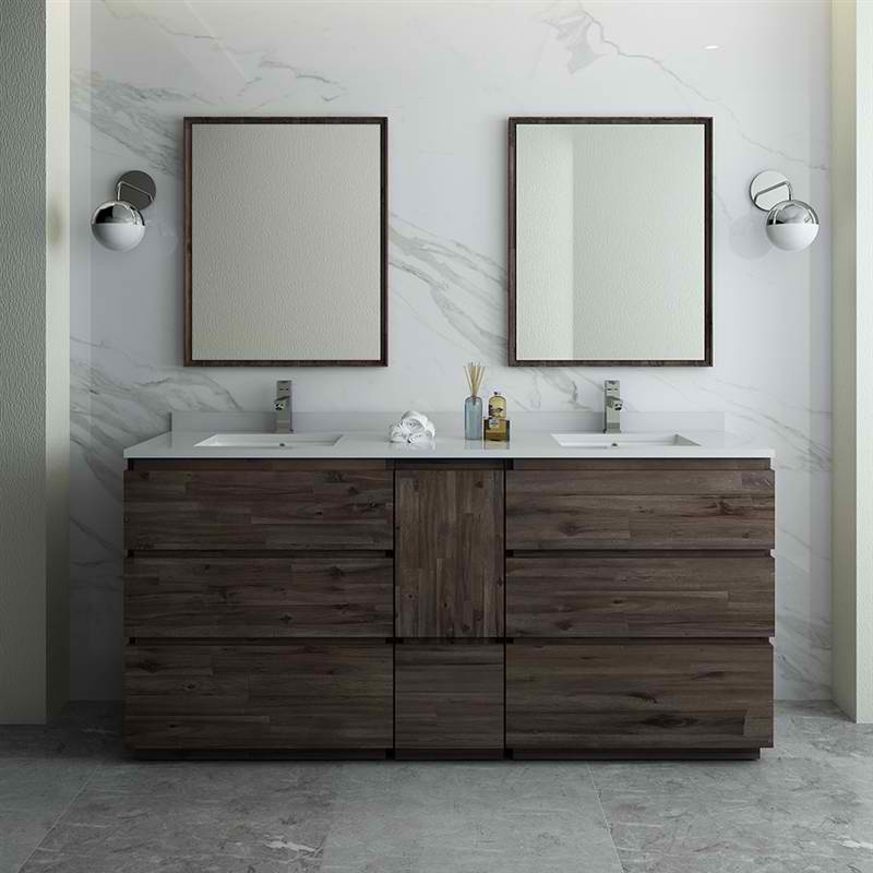 72" Floor Standing Double Sink Modern Bathroom Vanity with Mirrors