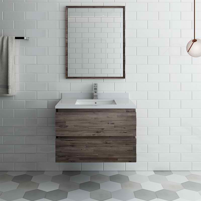 30" Wall Hung Modern Bathroom Vanity w/ Mirror
