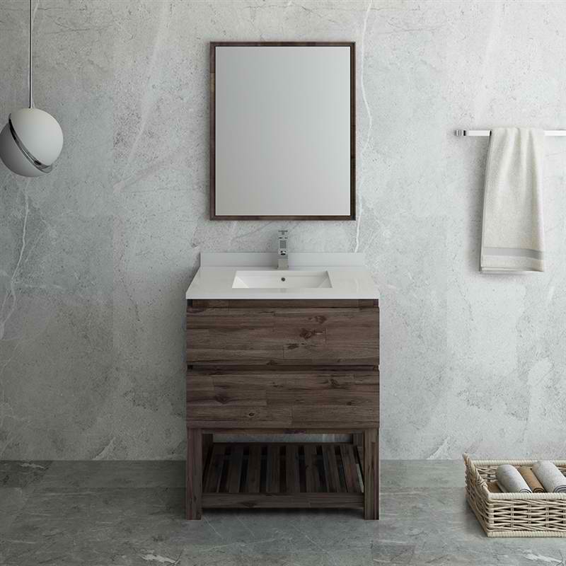 30" Floor Standing Modern Bathroom Vanity w/ Open Bottom & Mirror