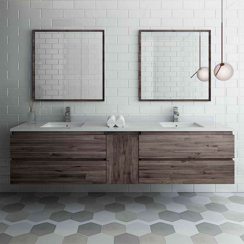 84" Wall Hung Double Sink Modern Bathroom Vanity w/ Mirrors